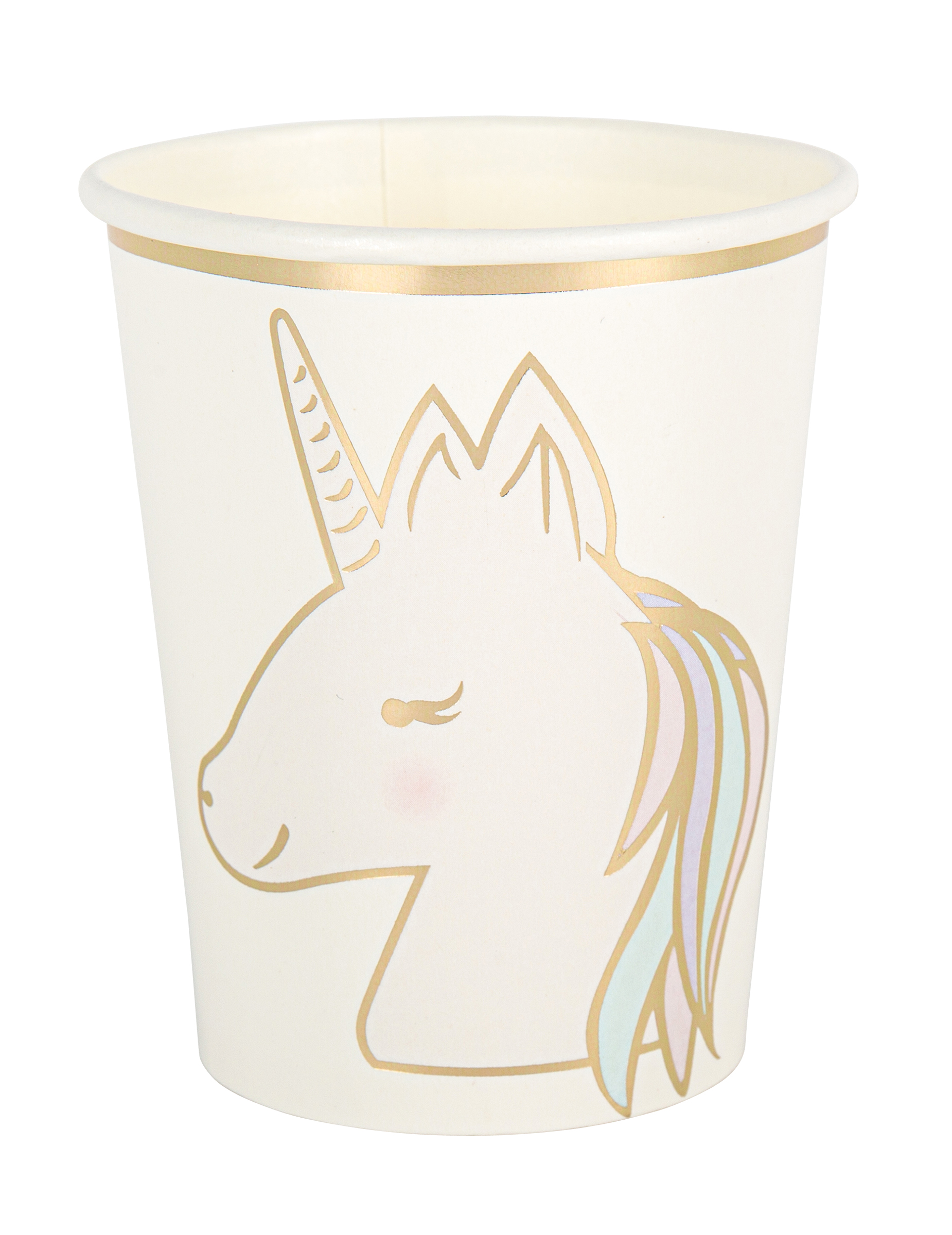 8 Einhorn-Pappbecher in Pastell + Gold 250ml zauberhaft