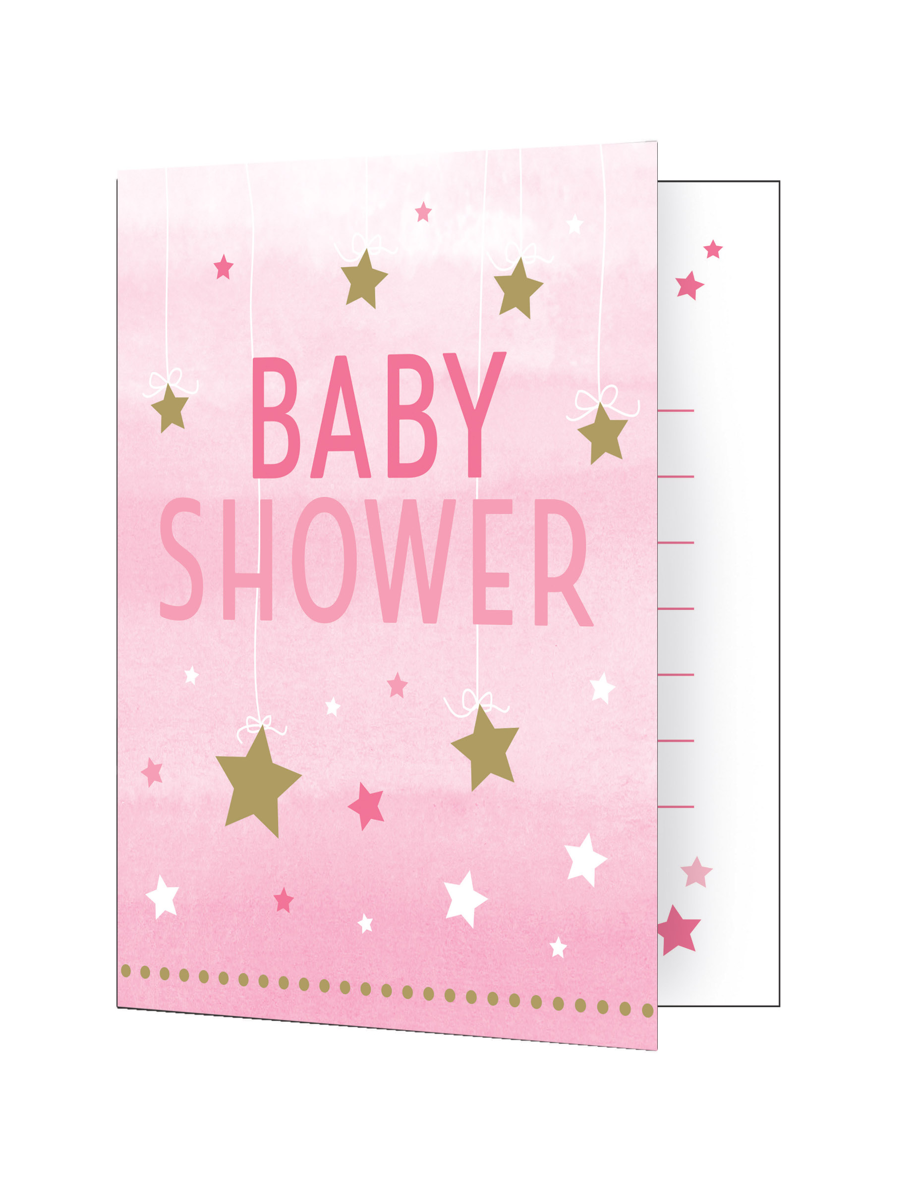 8 Einladungskarten Baby Shower Rosa One Little Star 10 x 12 cm mit goldenen Sternen
