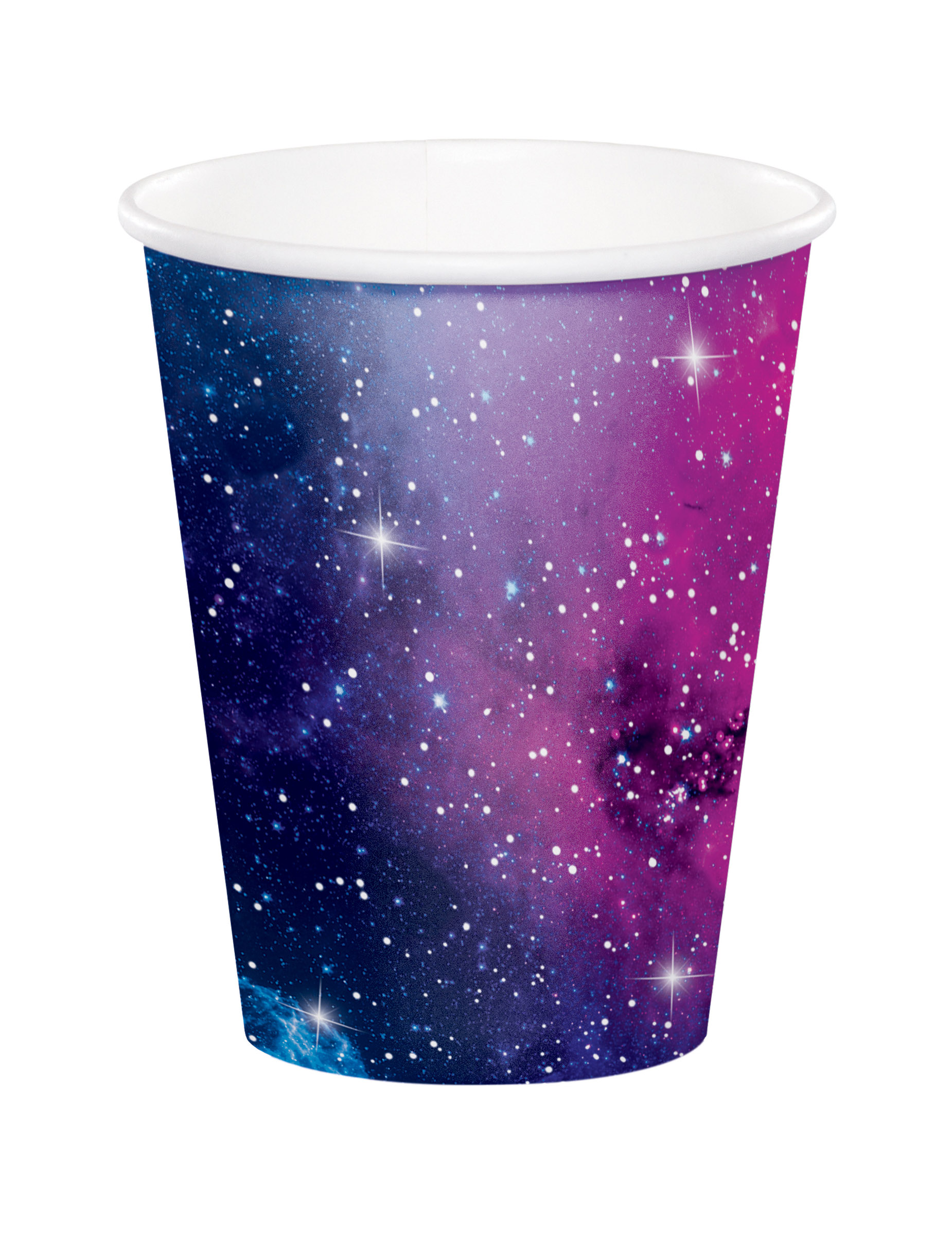 8 Galaxy Pappbecher 266ml weiße Sterne
