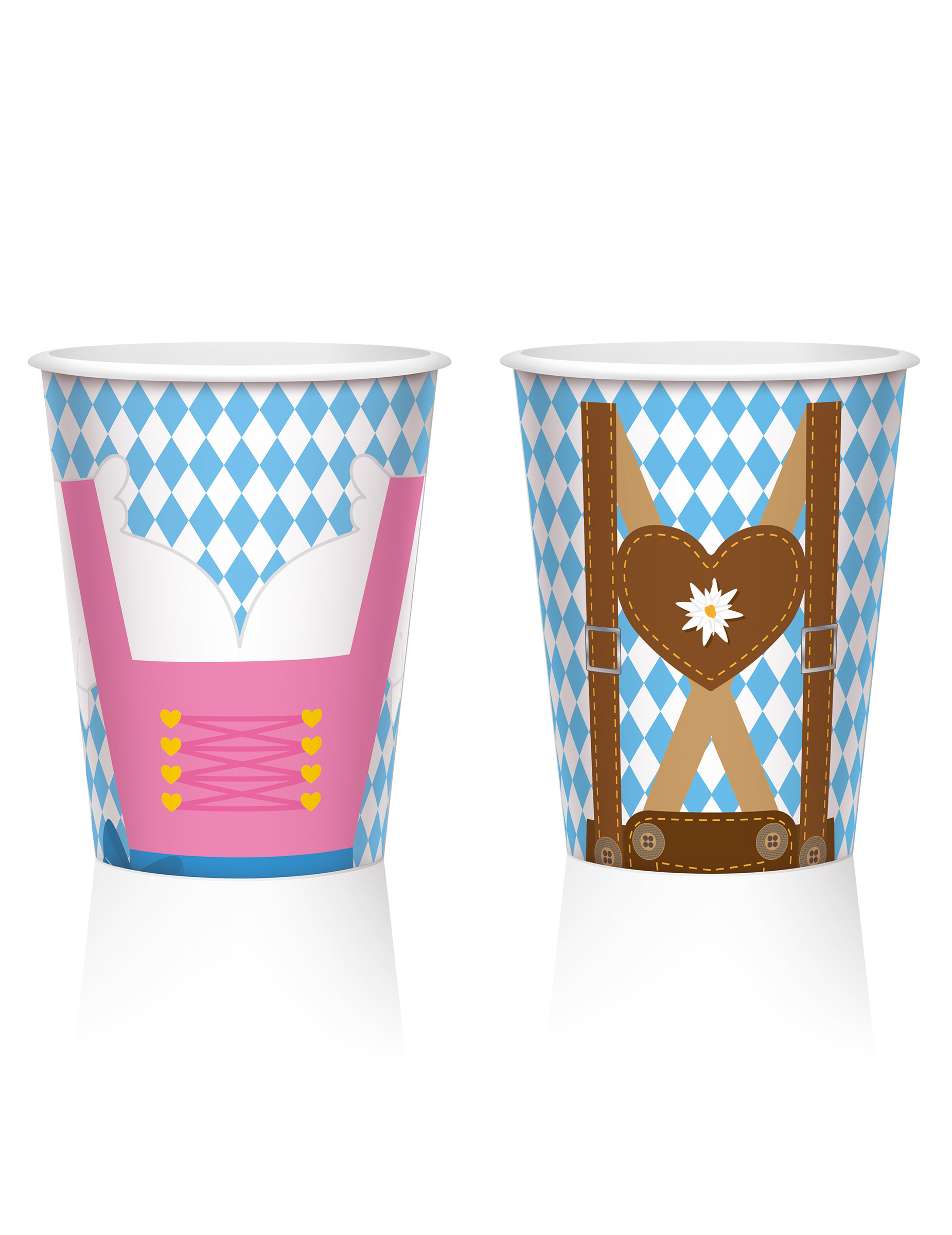 8 Getränkebecher aus Pappe Oktoberfest blau-weiß 250ml