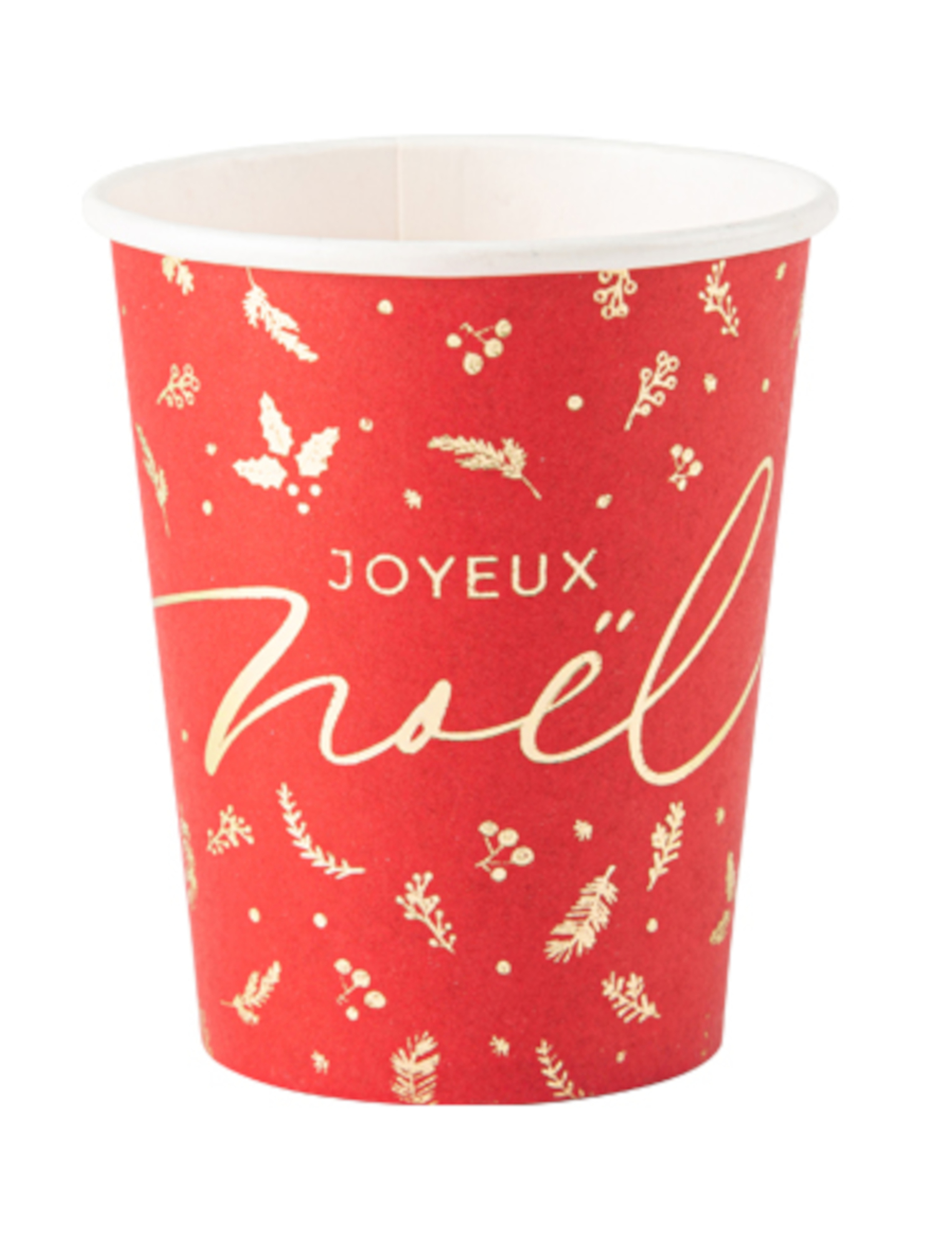 8 Holly Christmas Pappbecher Rot + Gold 255 ml Frohe Weihnachten