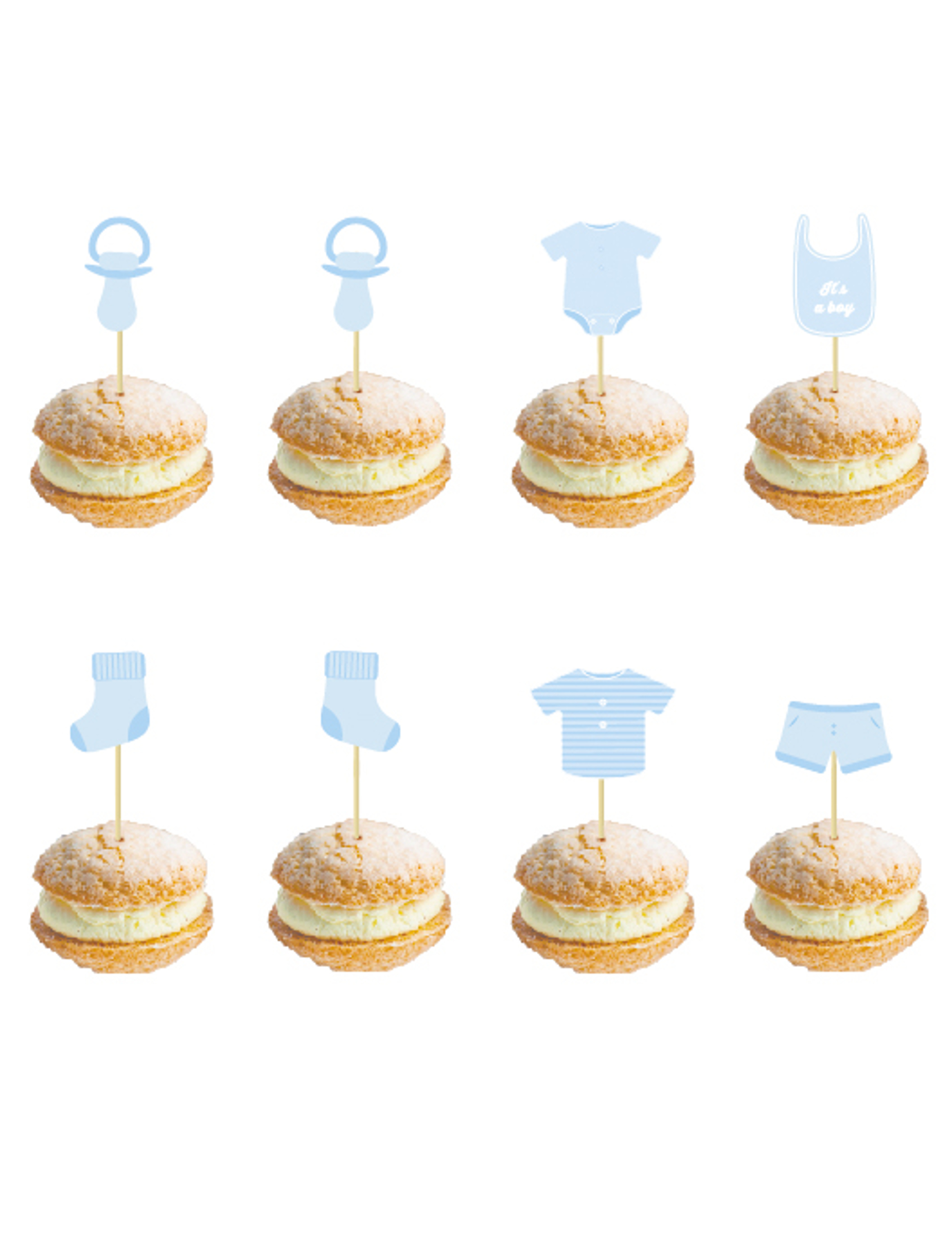 8 Holz-Deko-Picker Babyparty Blau 10 cm
