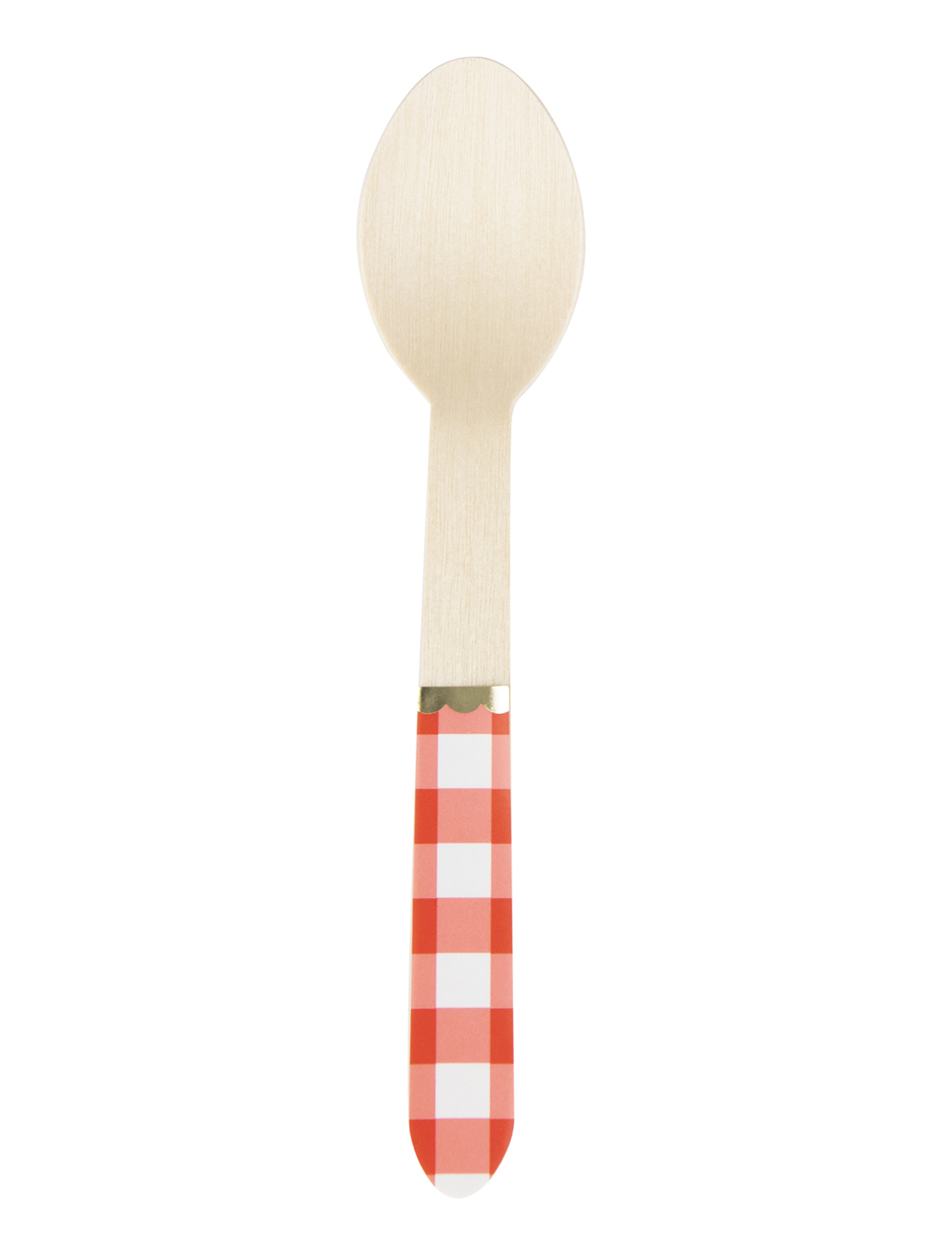 8 Holz-Löffel mit rot-weißem Vichy-Muster 16 cm