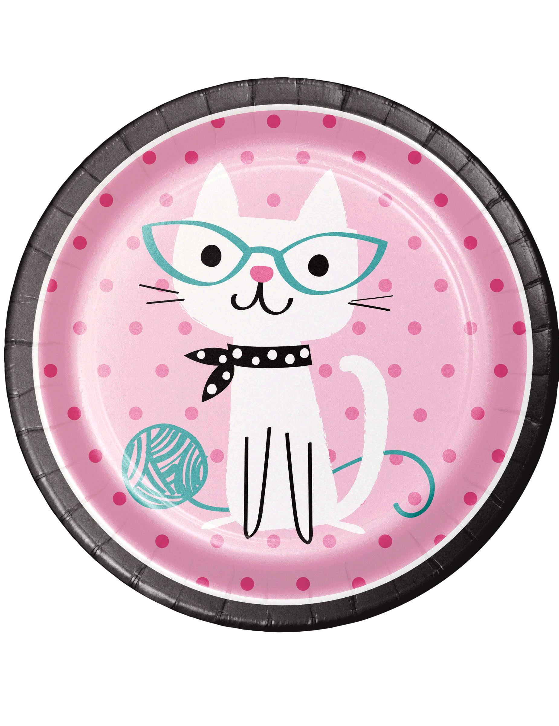 8 Katzen Pappteller 22 cm in Rosa zum Geburtstag
