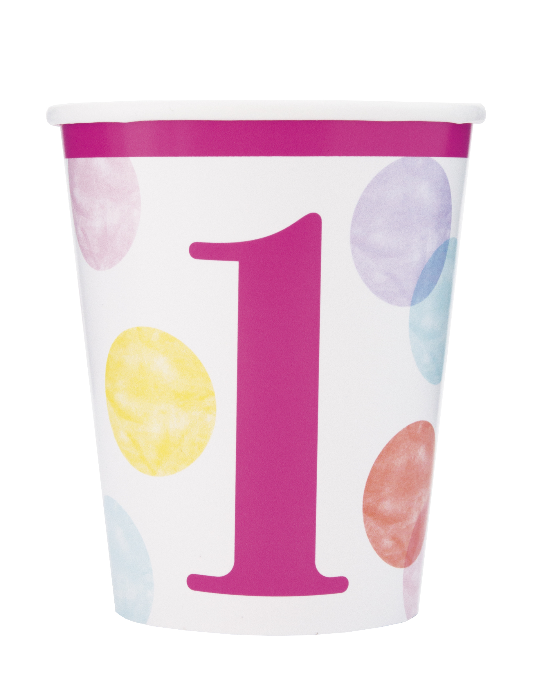 8 Pappbecher 1. Geburtstag rosa-weiß 270ml Pastell-Punkte