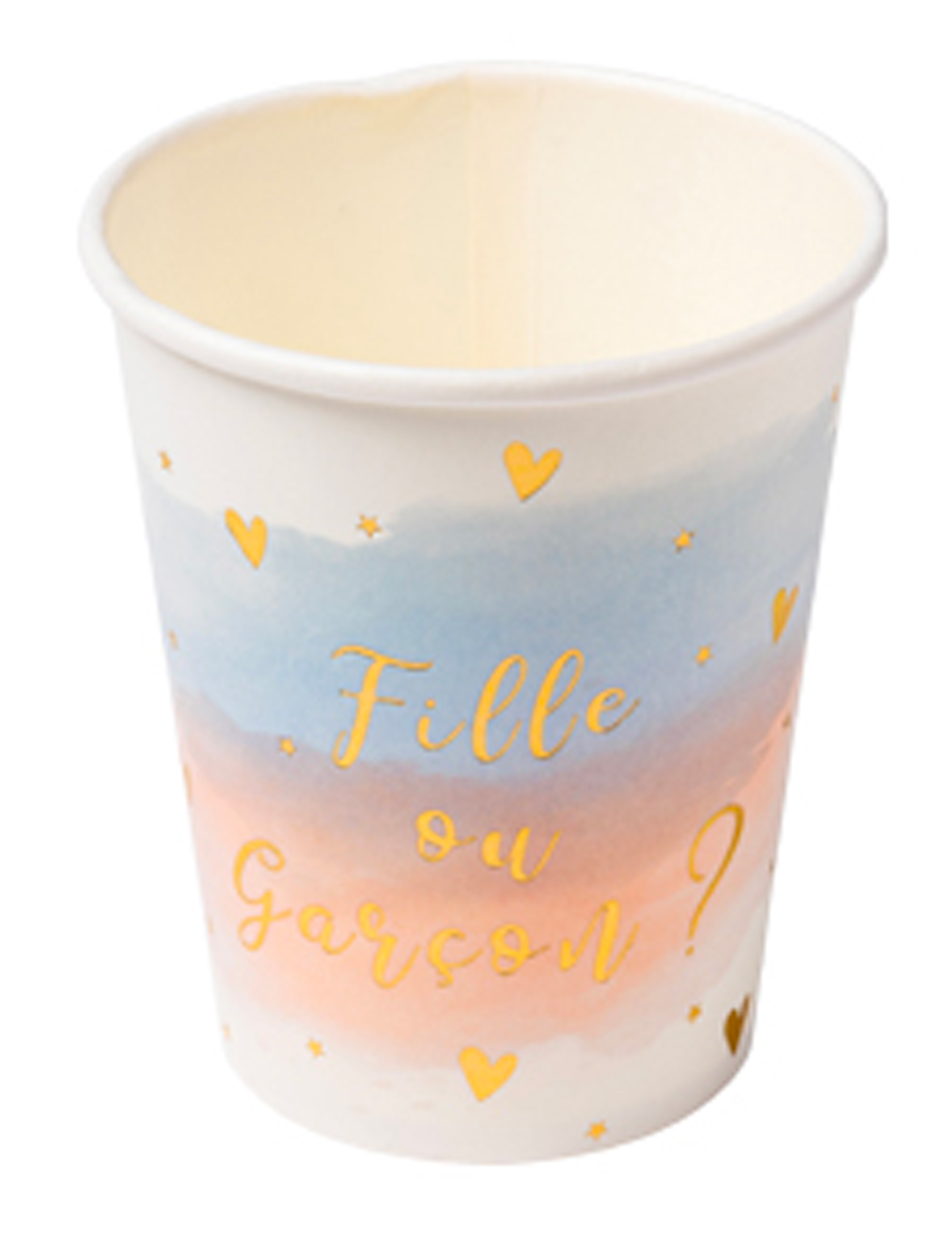 8 Pappbecher Boy or Girl rosa blau gold 255 ml