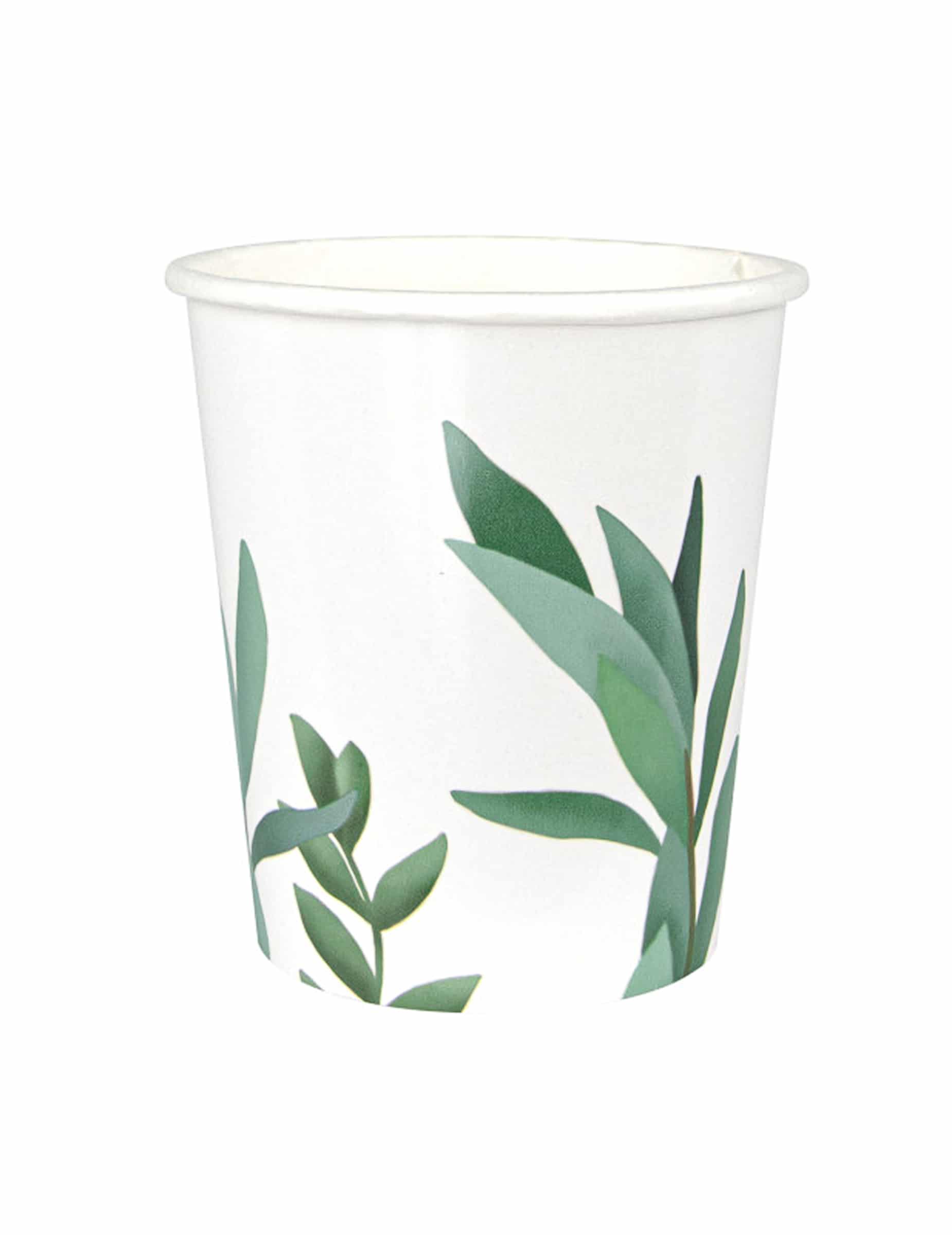 8 Pappbecher Eukalyptus-Blätter 200ml für Hochzeiten