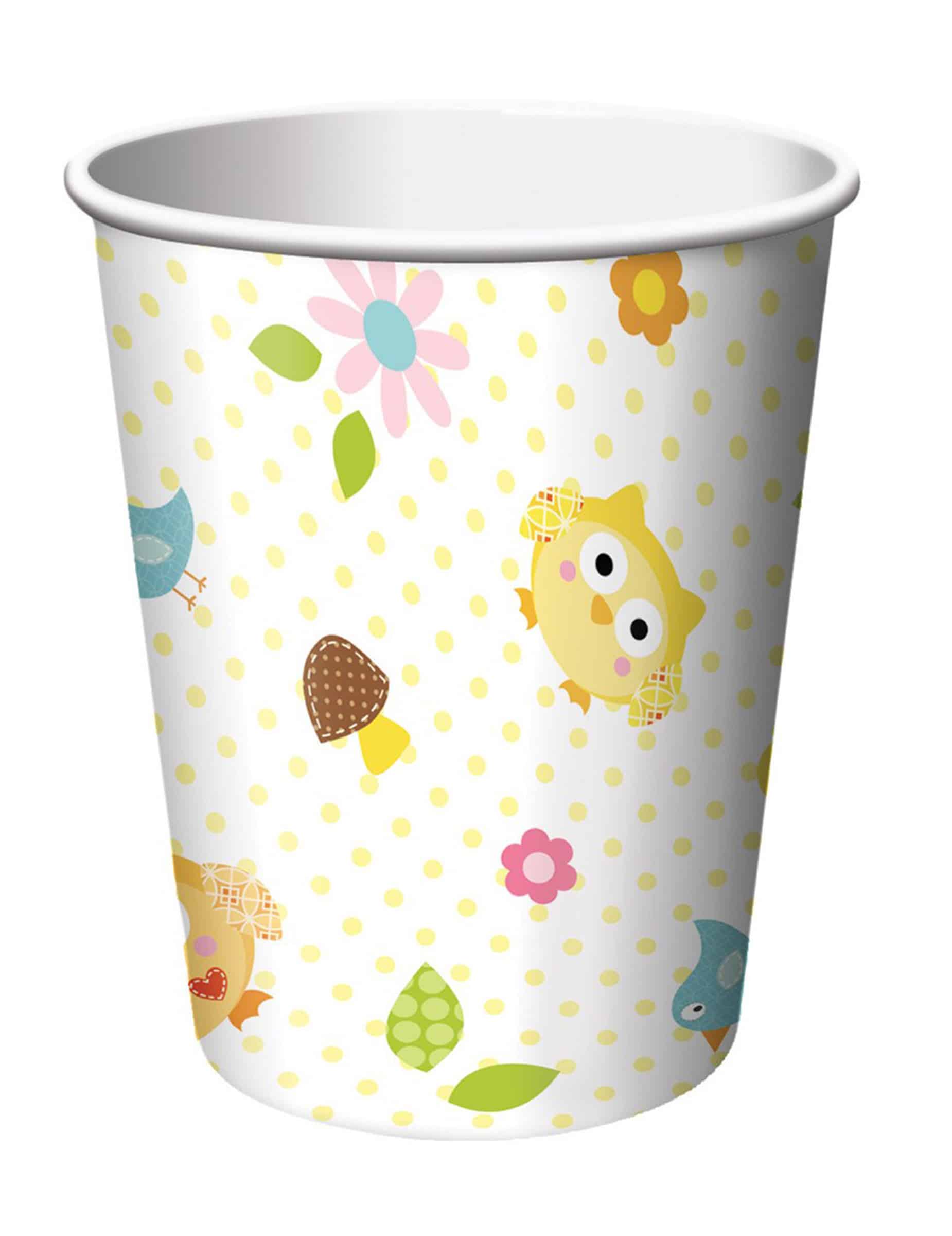 8 Pappbecher Eule aus Karton 266 ml