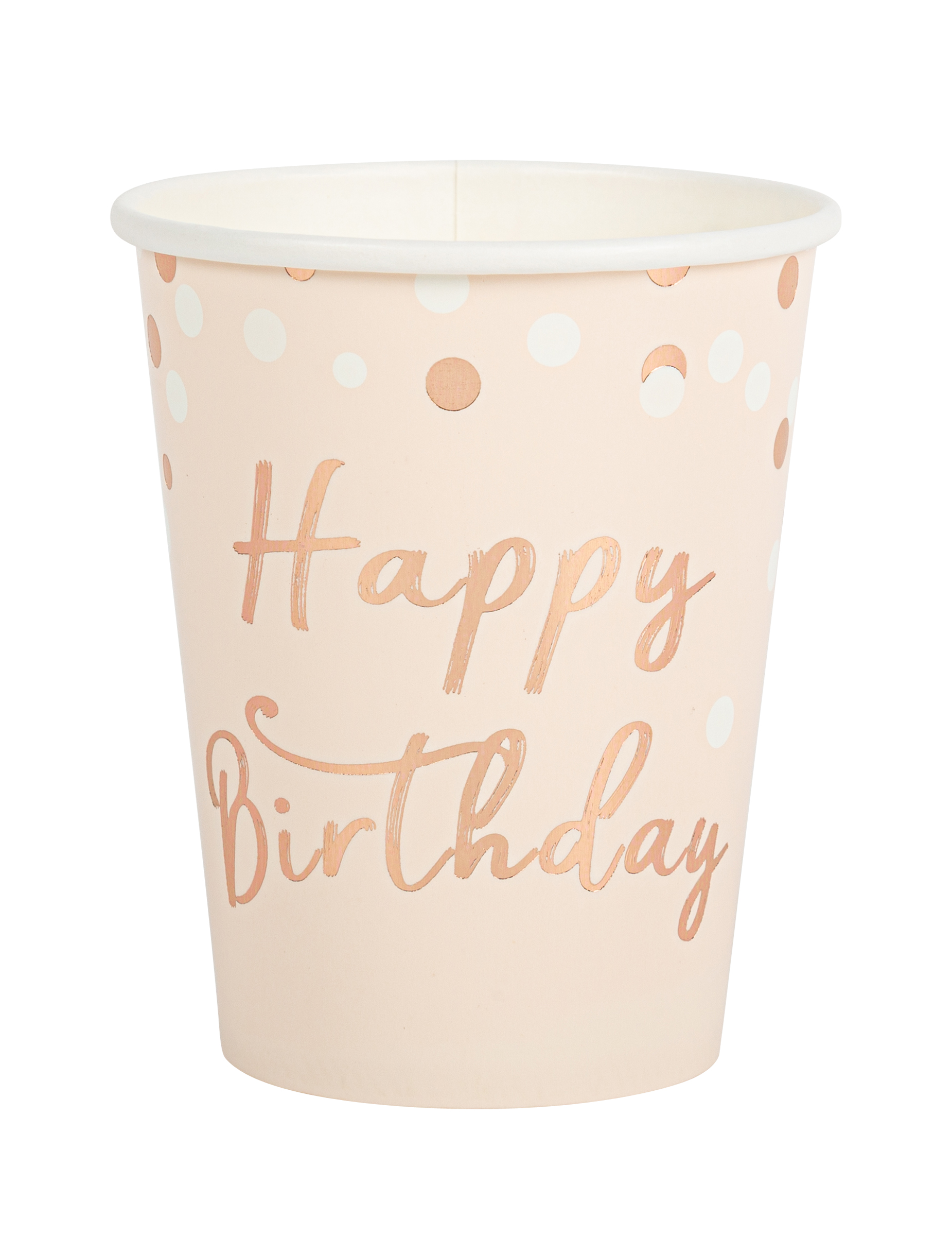 8 Pappbecher Happy Birthday rosa gold 255 ml