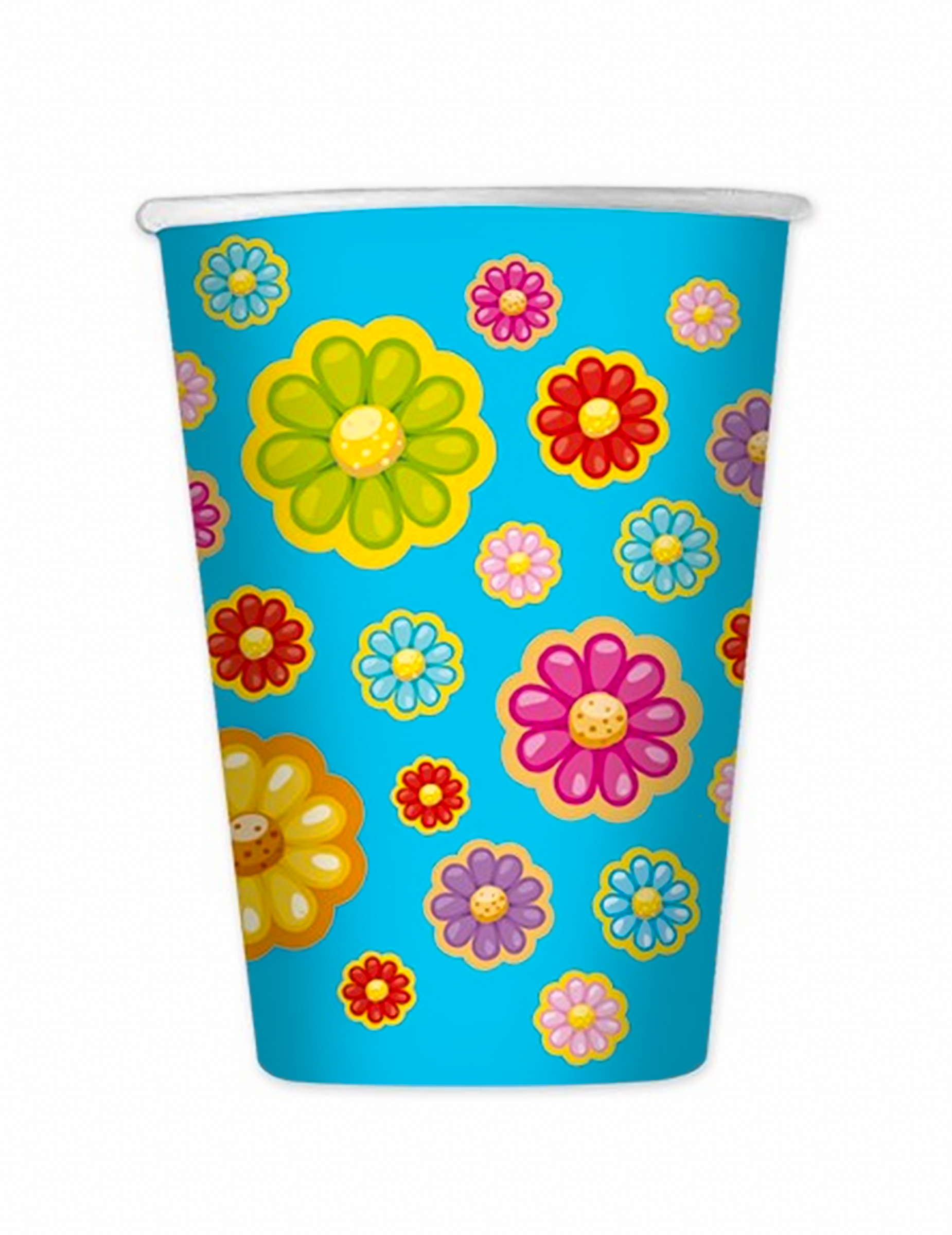 8 Pappbecher Margerite 200 ml blaue Blumen