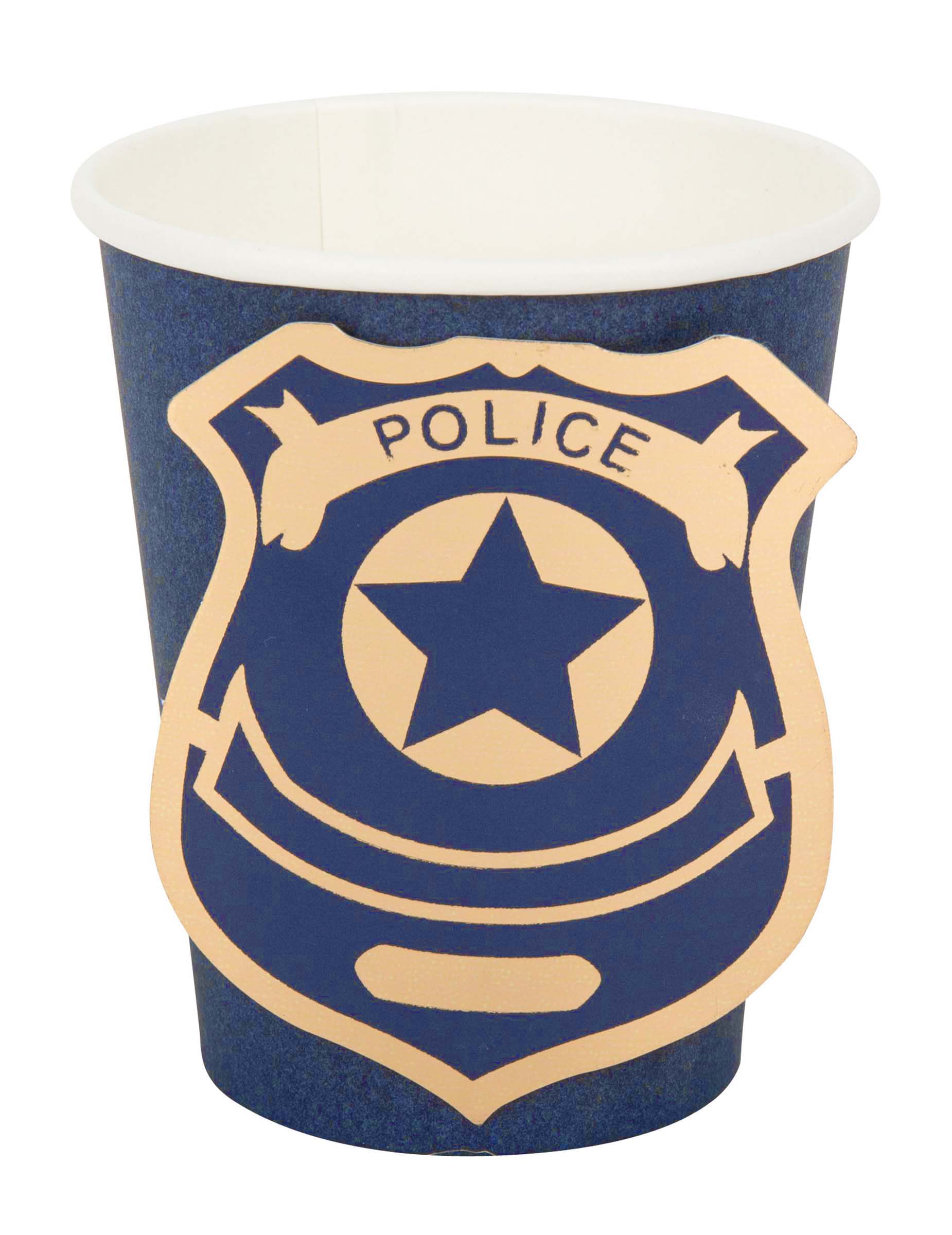 8 Pappbecher Polizei marineblau und gold 255 ml