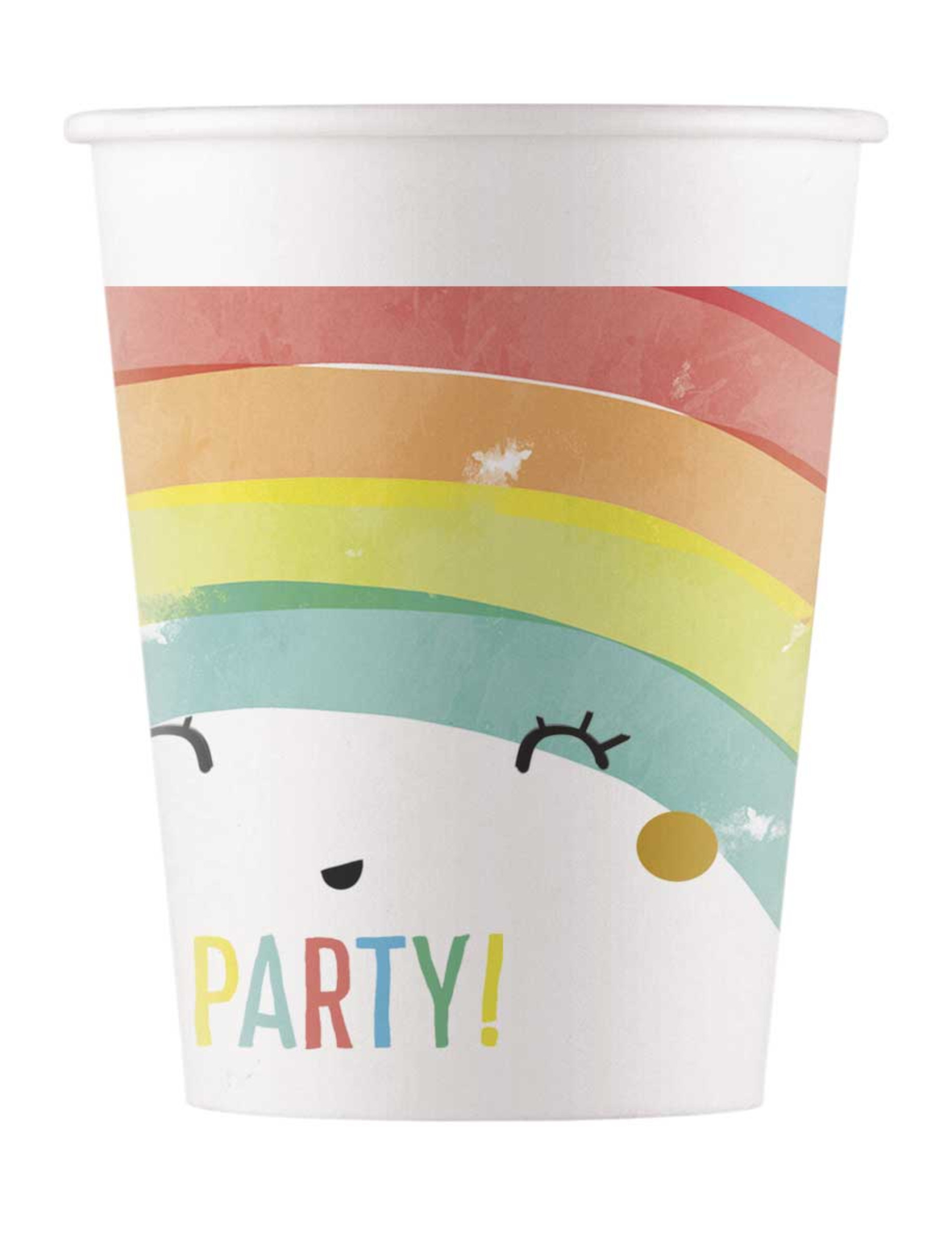 8 Pappbecher Regenbogen Party 200 ml farbenfroh