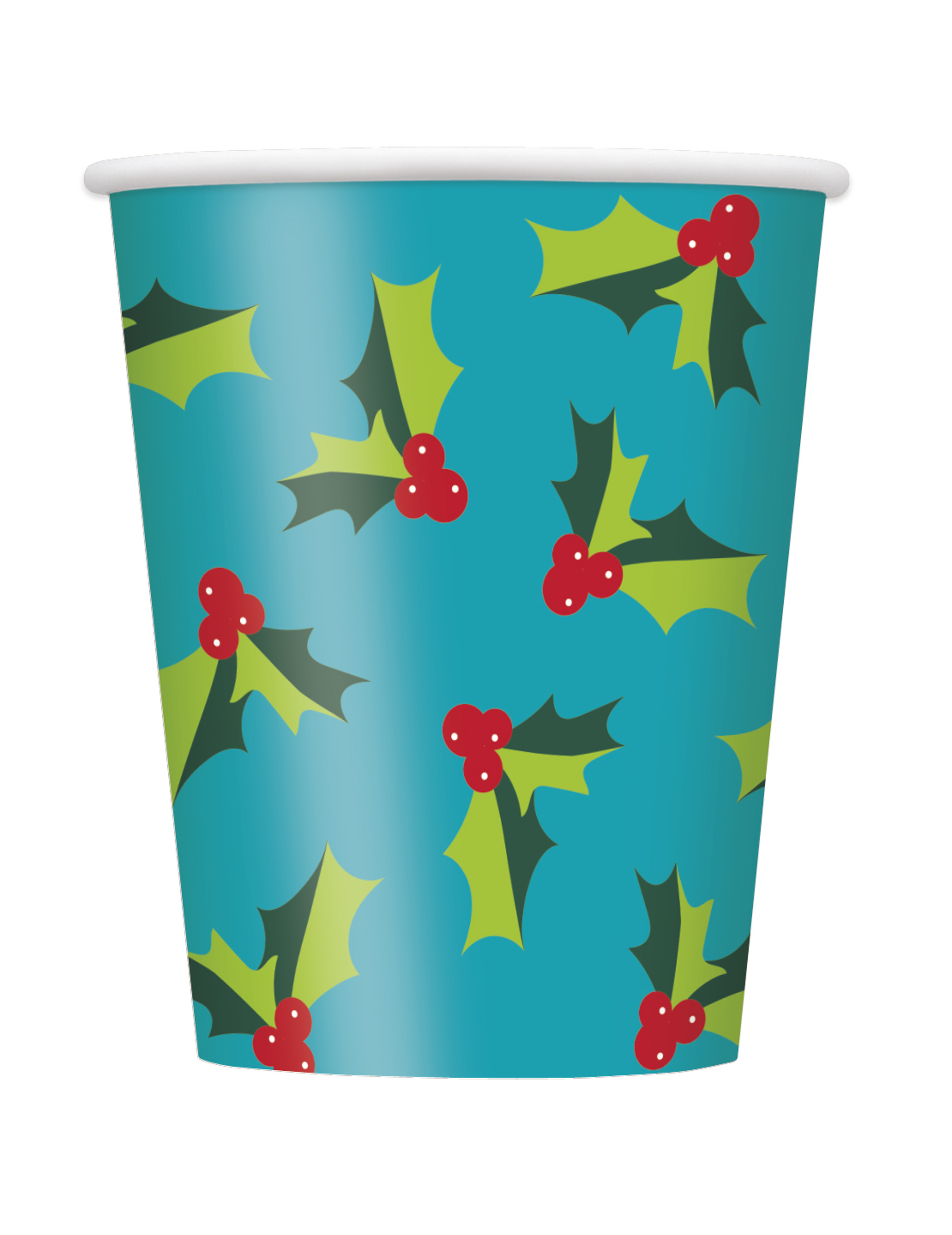 8 Pappbecher Stechpalme Weihnachten Blau 266 ml Partygeschirr