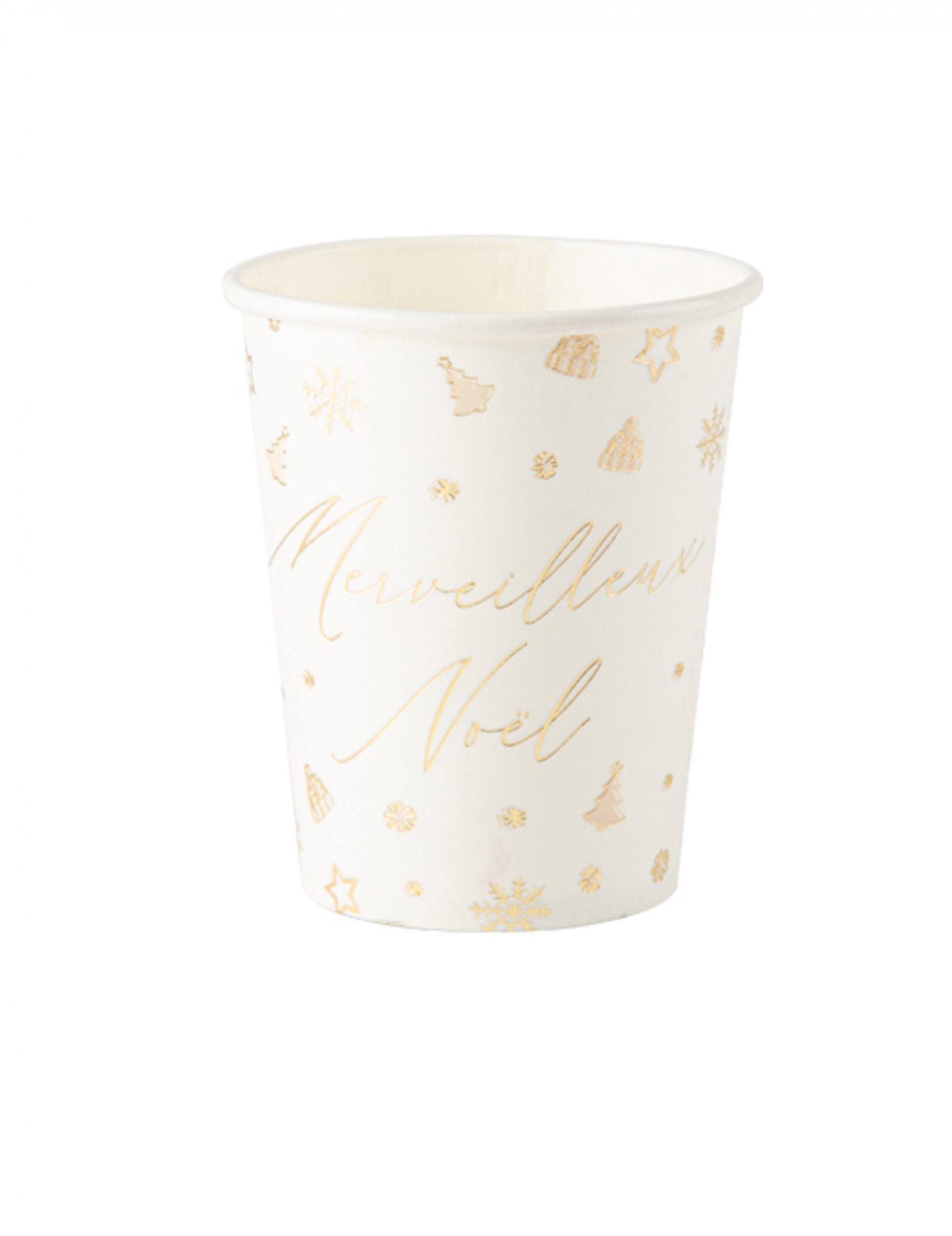 8 Pappbecher Wundervolle Weihnachten Weiß + Gold 255ml