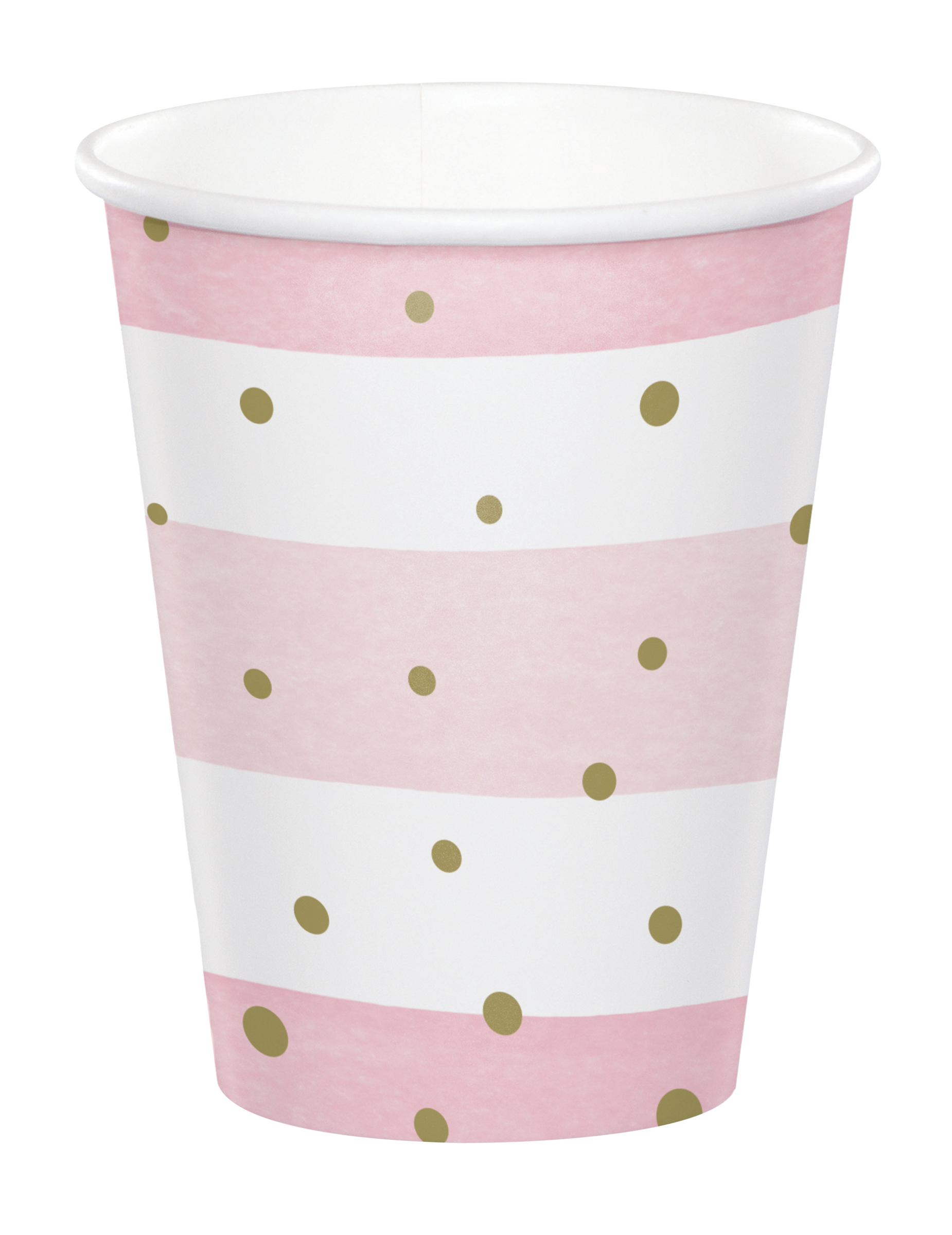 8 Pappbecher in Rosa und Weiß mit goldenen Punkten 256 ml für Baby Shower