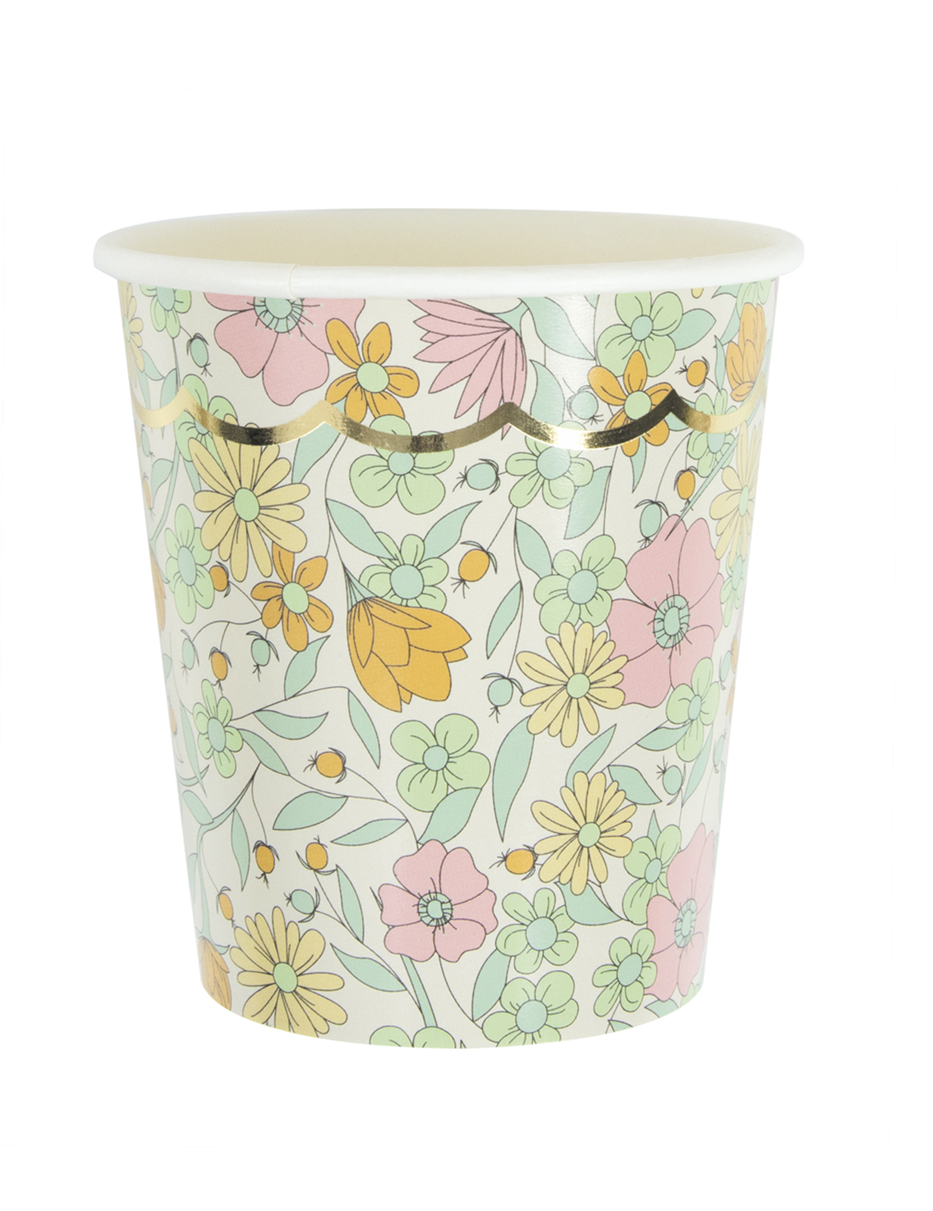 8 Pappbecher mit Goldrand Shabby Chic Liberty-Blumen 200ml