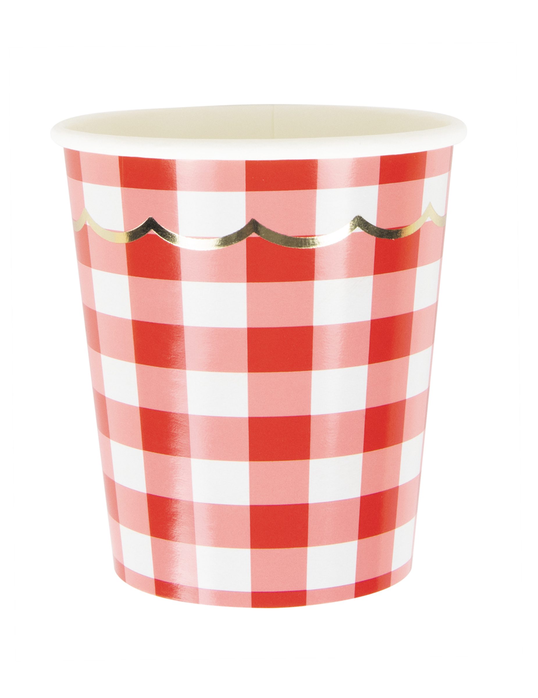 8 Pappbecher mit Wellenrand im Vichy-Karo Rot + Weiß 200 ml