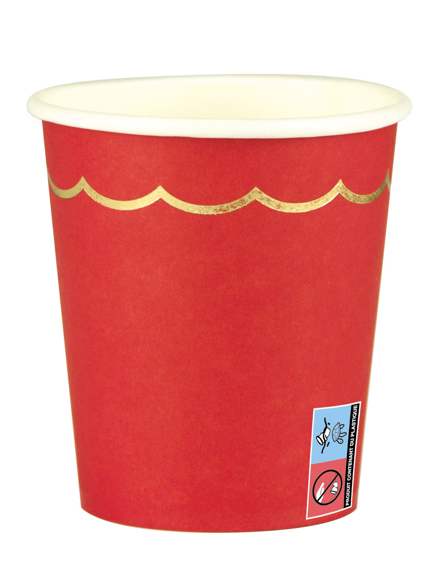 8 Pappbecher rot gold gewellt 200 ml Festtafel