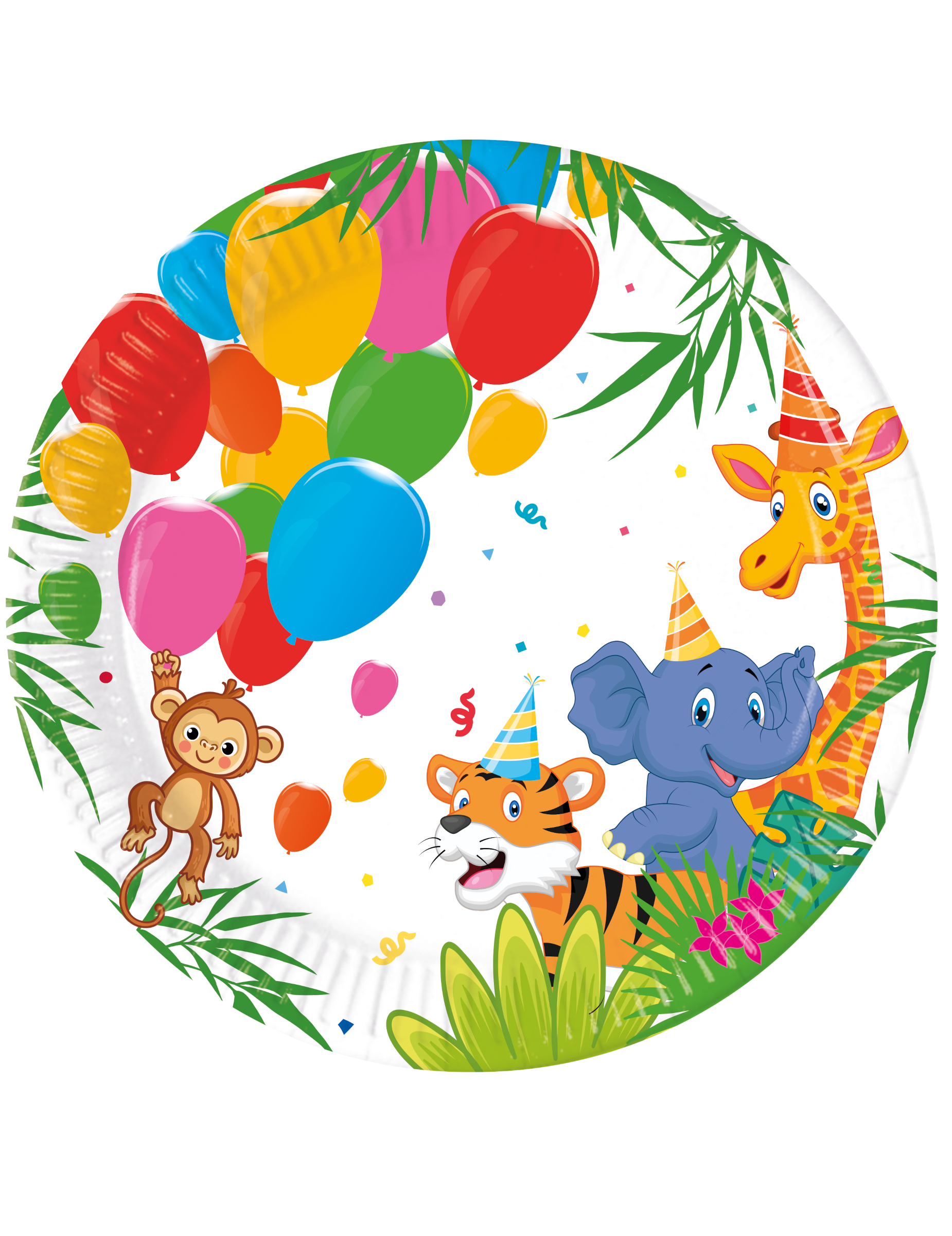 8 Pappteller Dschungel Ballons 20 cm Tiere