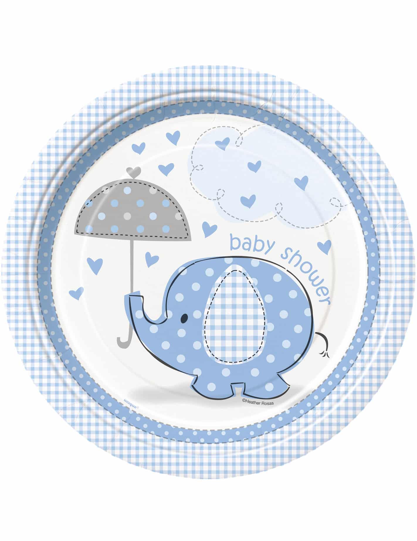 8 Pappteller Elefant Blau 23 cm