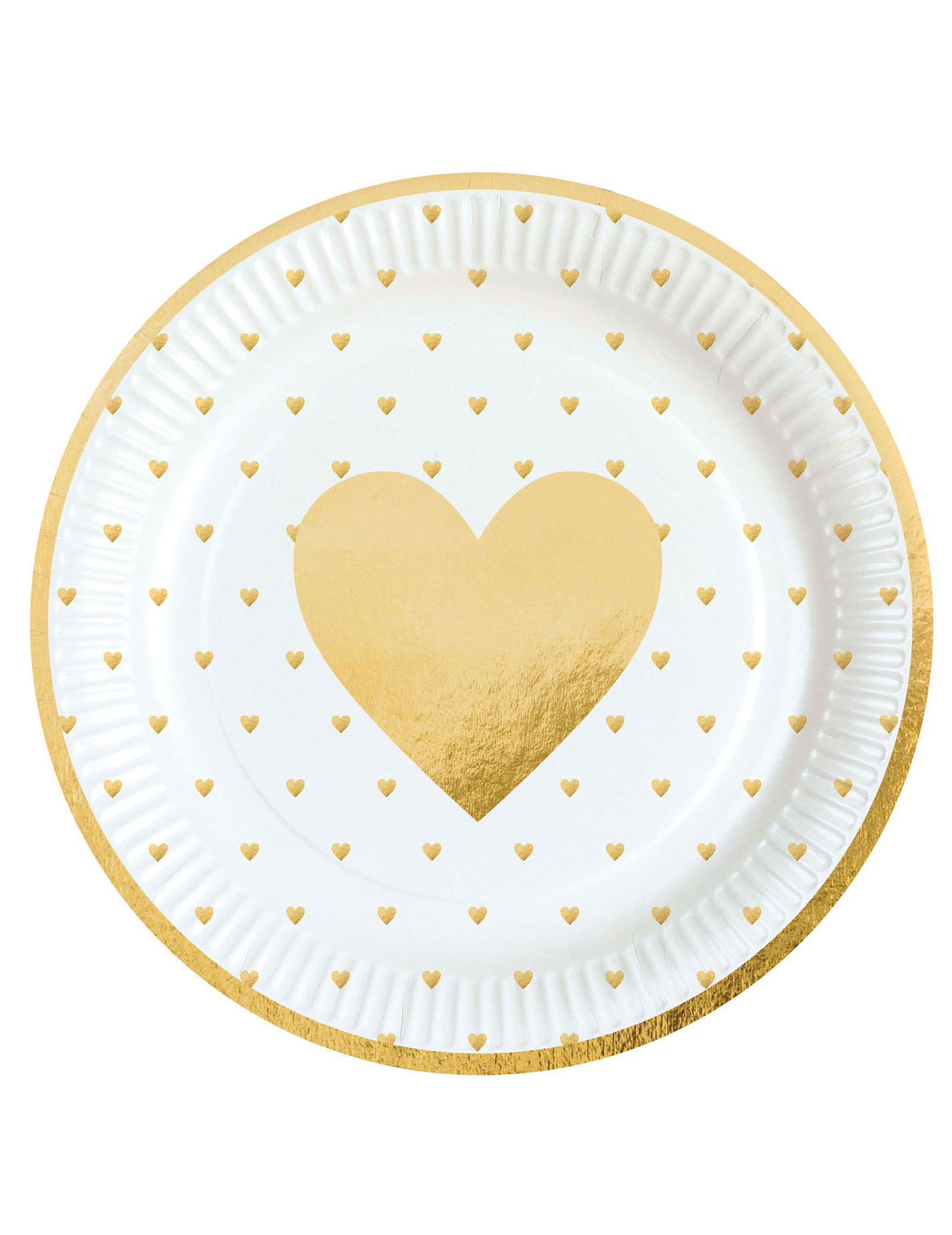 8 Pappteller Goldherz aus Karton mit Herzmotiv 23 cm