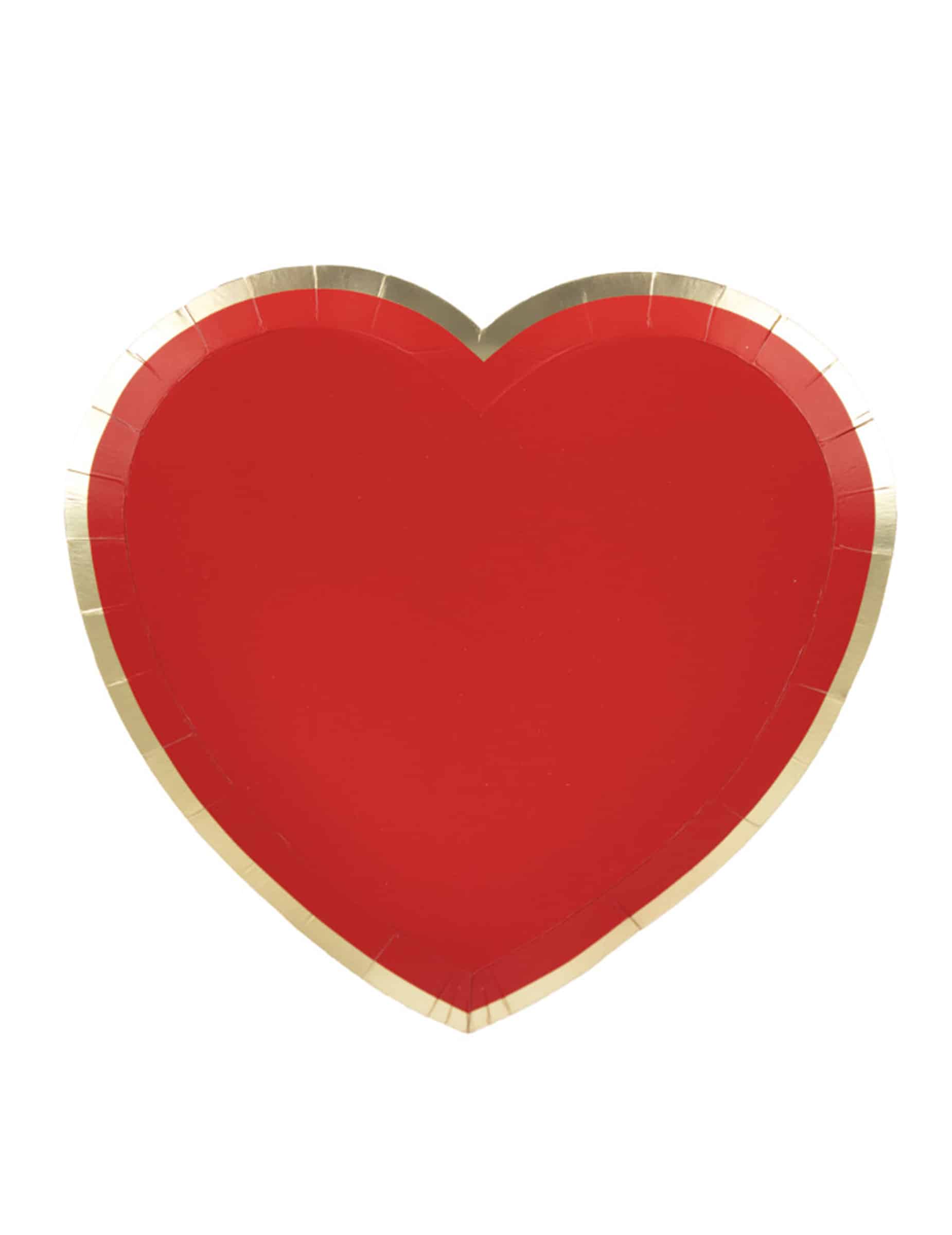 8 Pappteller Herz Rot Gold 19 cm