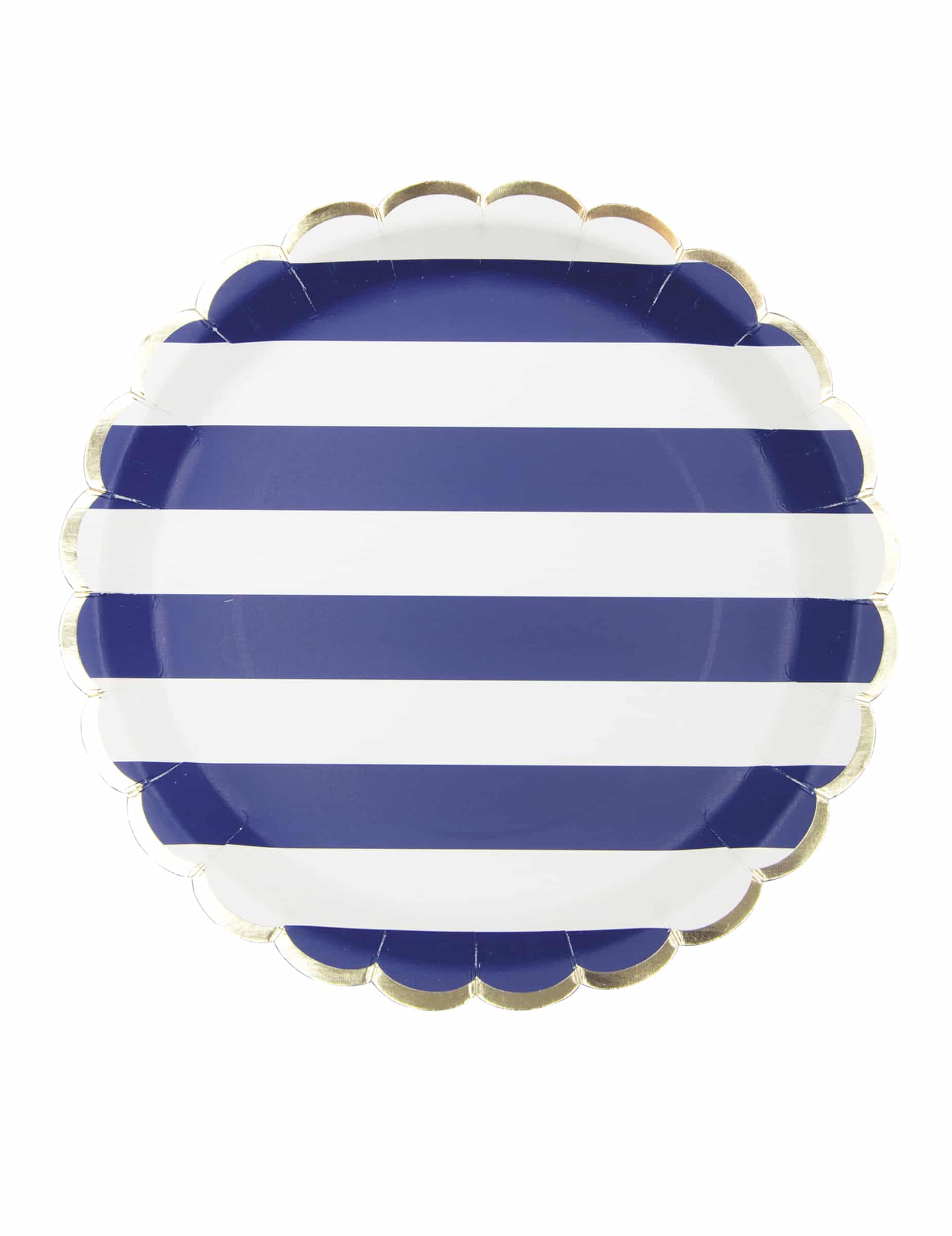 8 Pappteller Marine-Style gewellt 23cm Goldrand