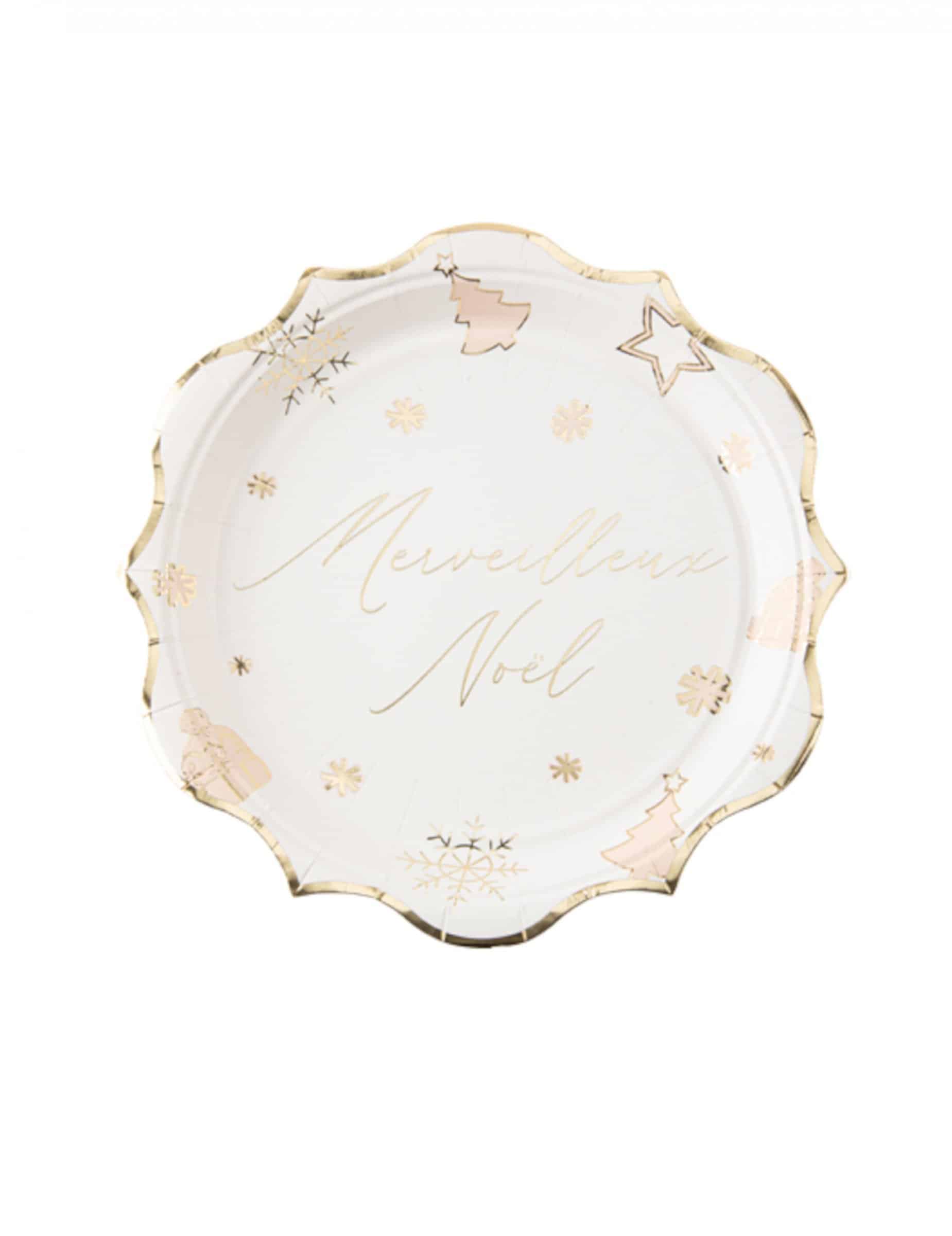 8 Pappteller Merveilleux Noël Weiß und Gold 23 cm