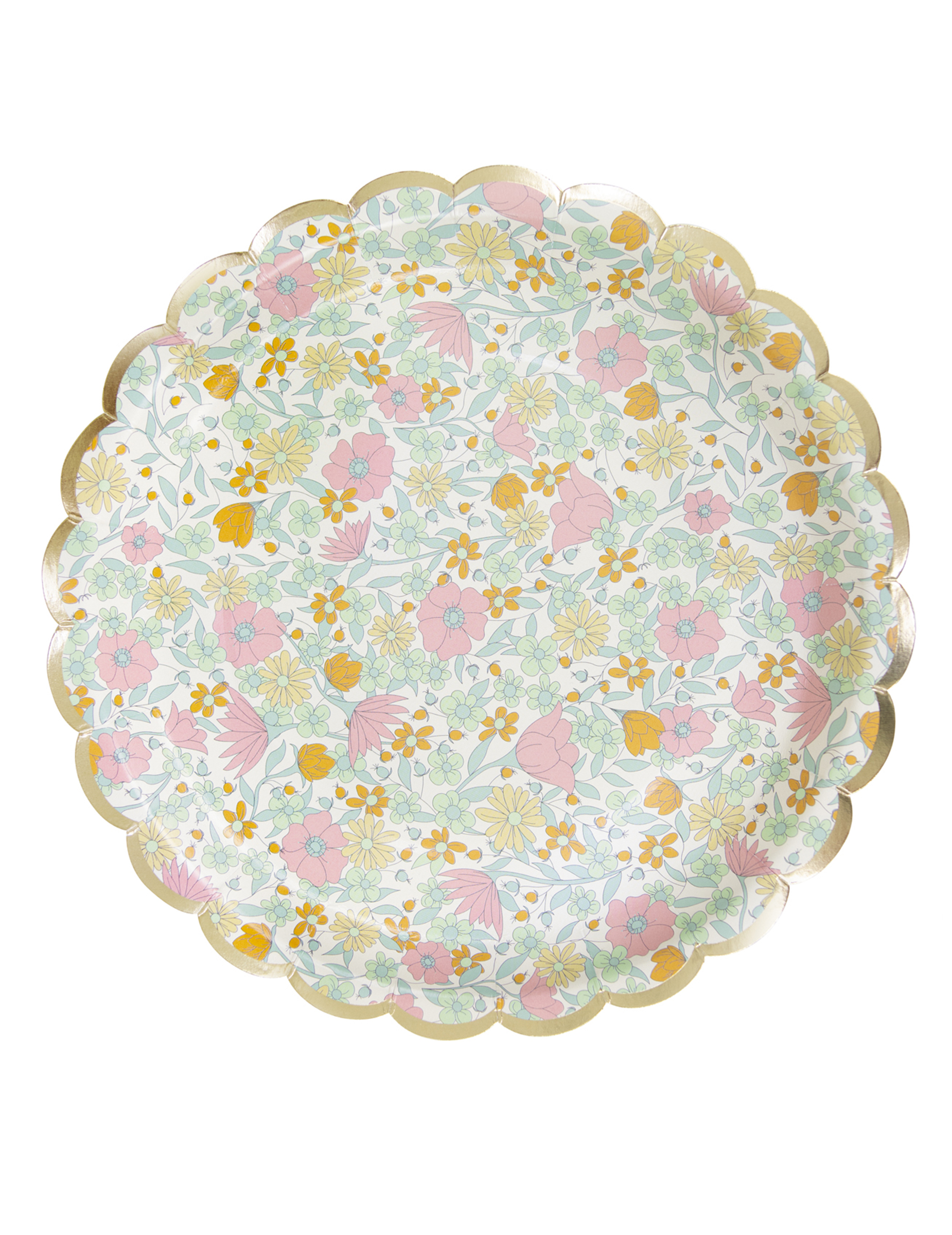 8 Pappteller mit Goldrand + Blumenmuster - Shabby Chic 23 cm