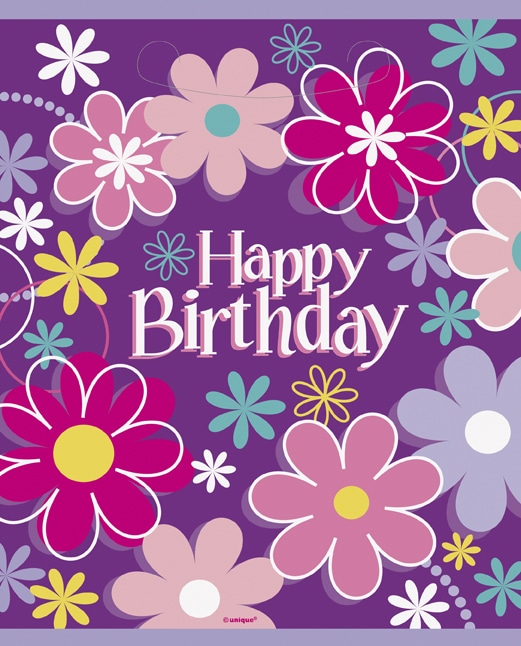 8 Party-Tüten Happy Birthday Blumen 18 x 23 cm für Geschenke