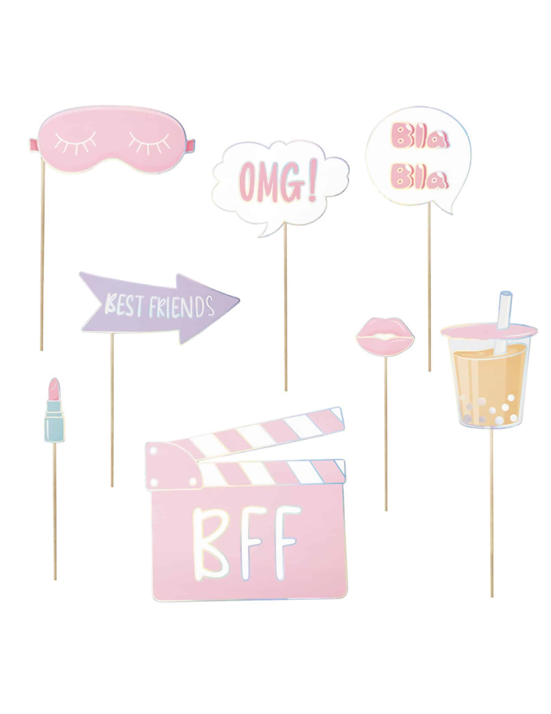 8 Photobooth-Accessoires Pyjama-Party Girly aus Pappe