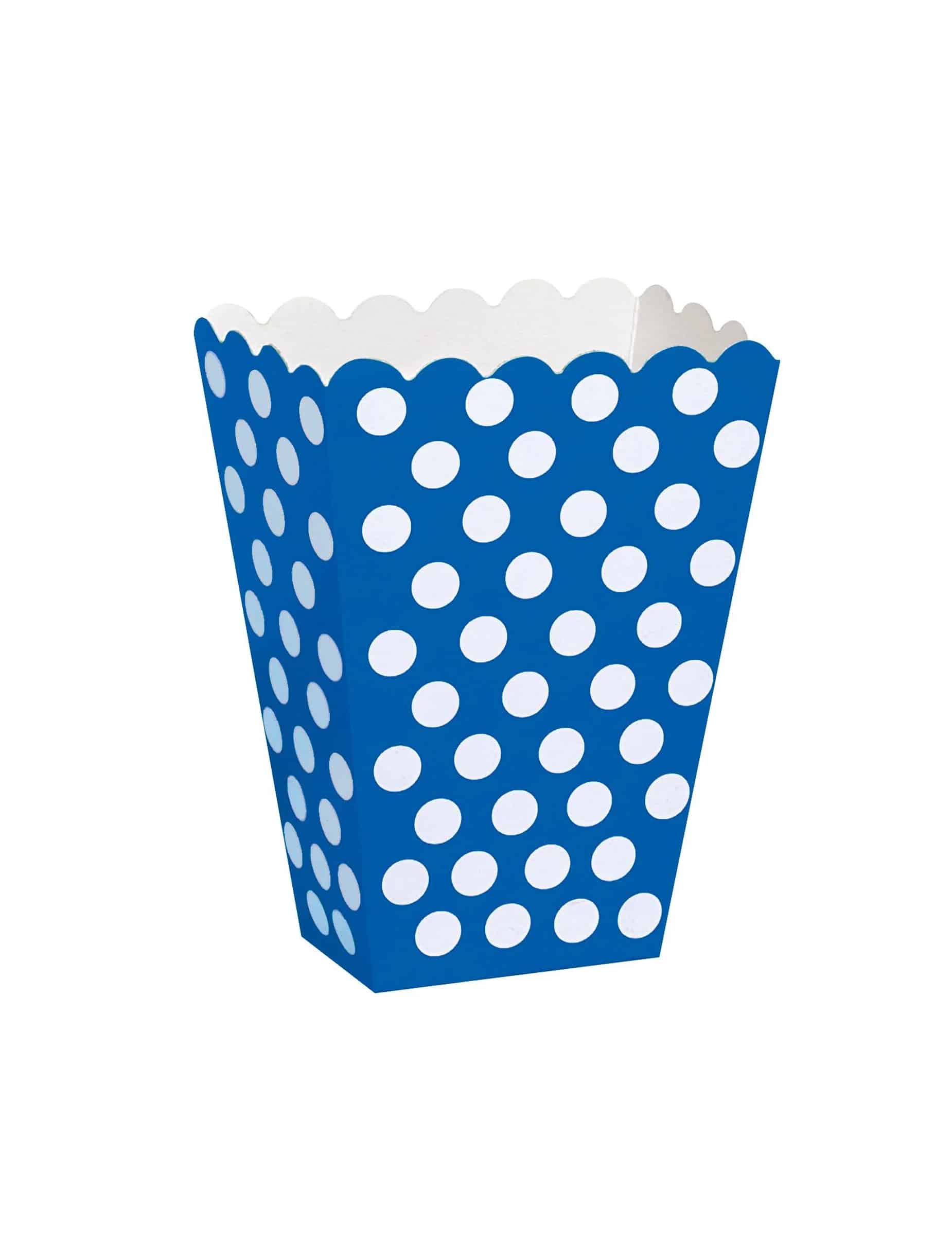 8 Popcorn Boxen mit blauen und weißen Punkten