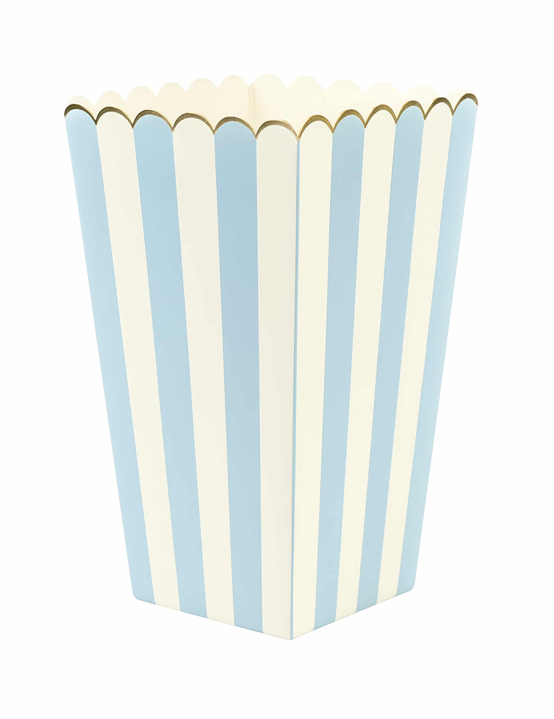 8 Popcorn-Schachteln in Pastellblau + Gold gestreift aus Pappe