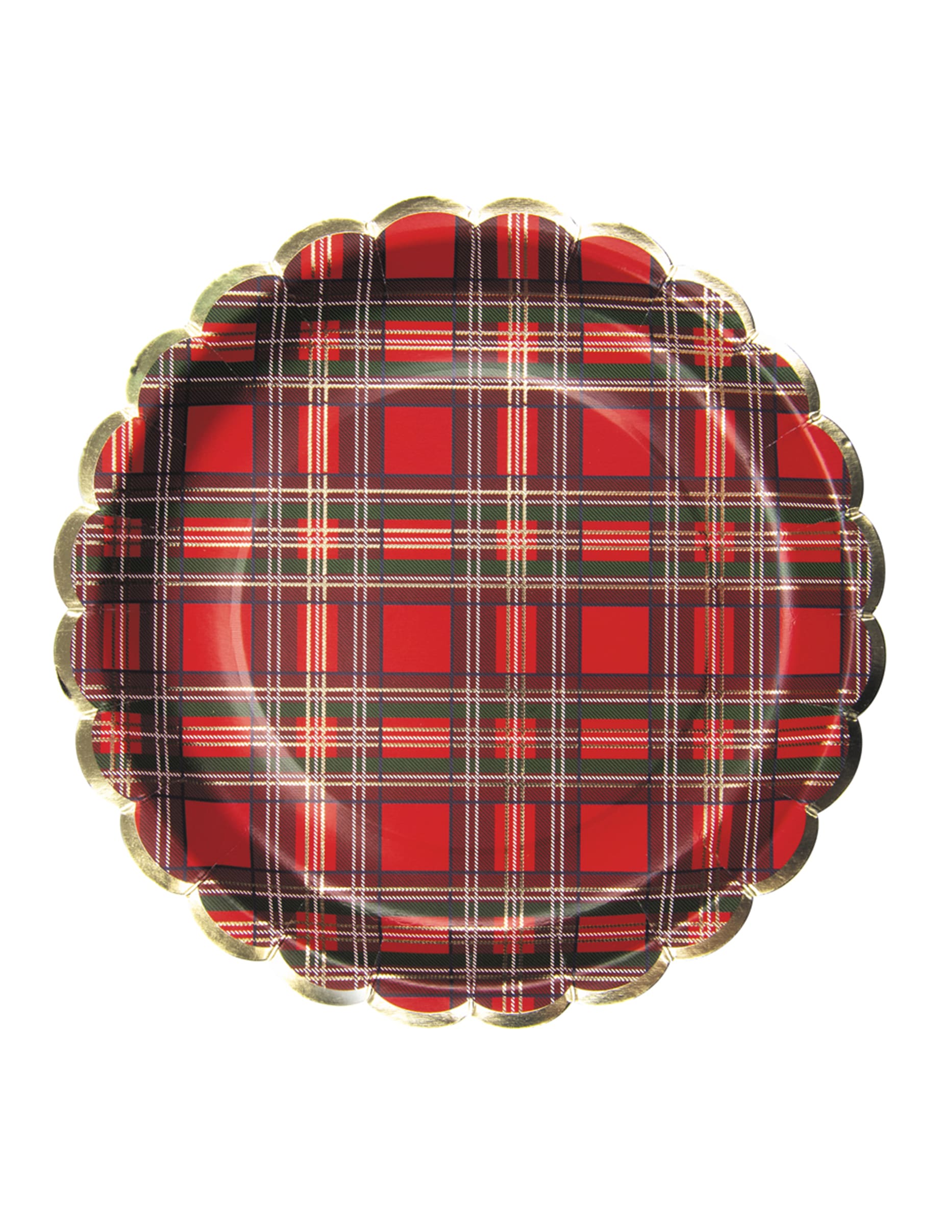 8 Weihnachtsteller aus Pappe Tartan-Muster 23 cm Goldrand