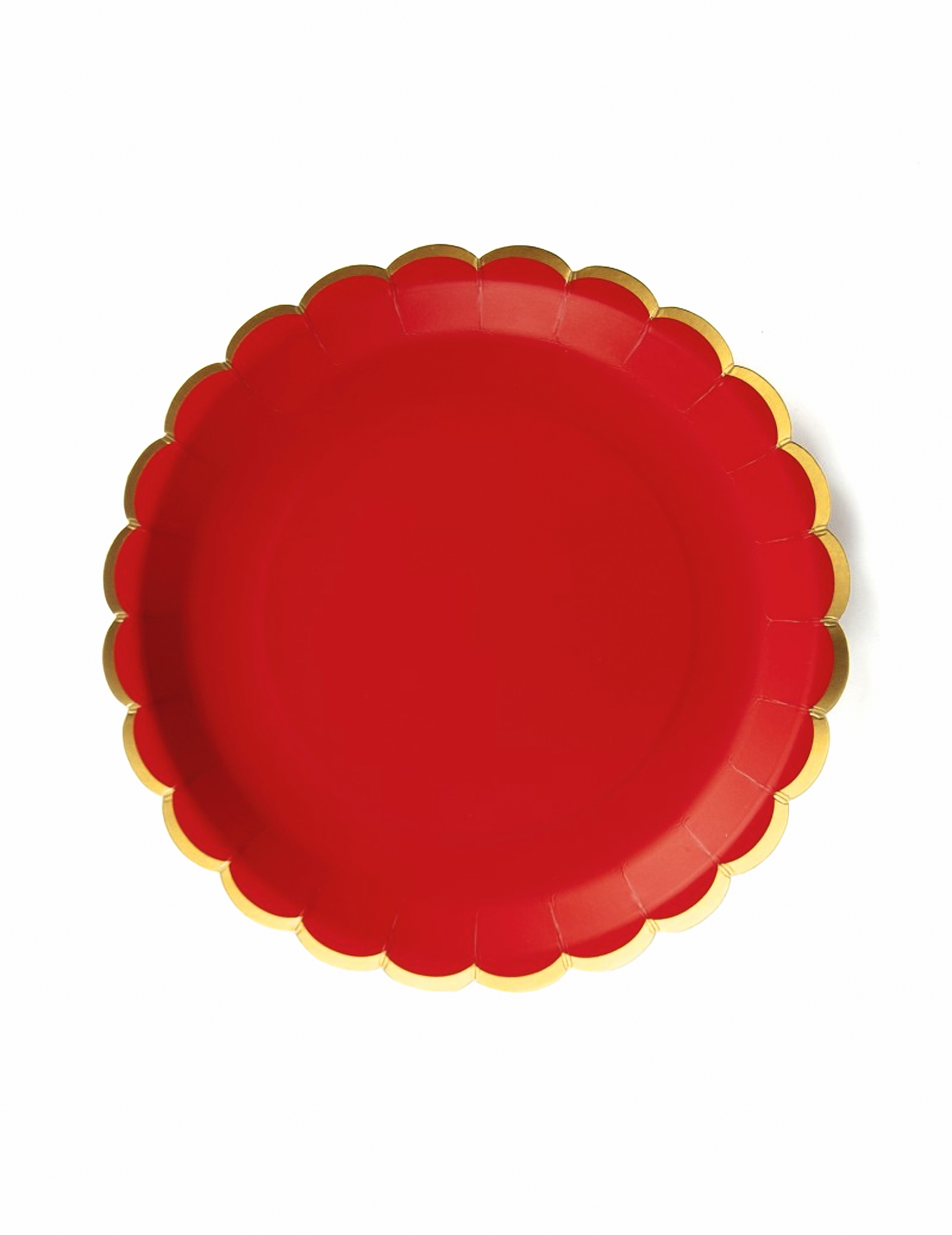 8 Weihnachtsteller aus Pappe in Rot + Gold 23 cm gewellt