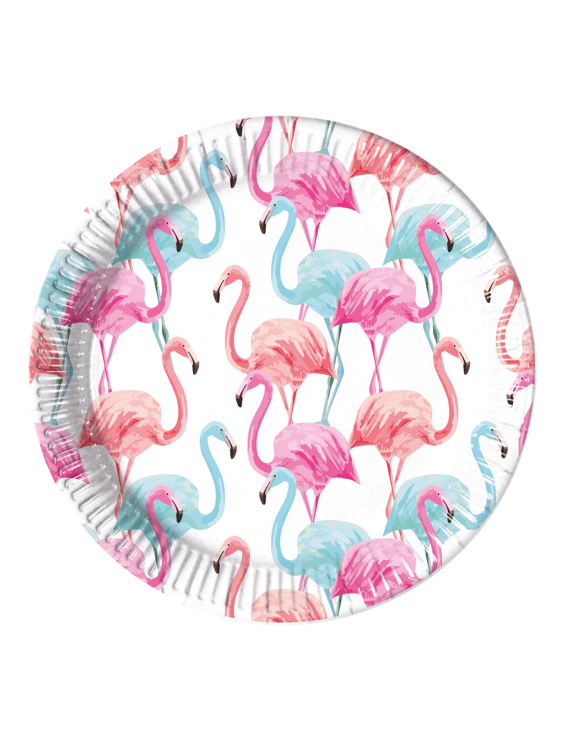 8 bunte Flamingo-Pappteller 23 cm kompostierbar