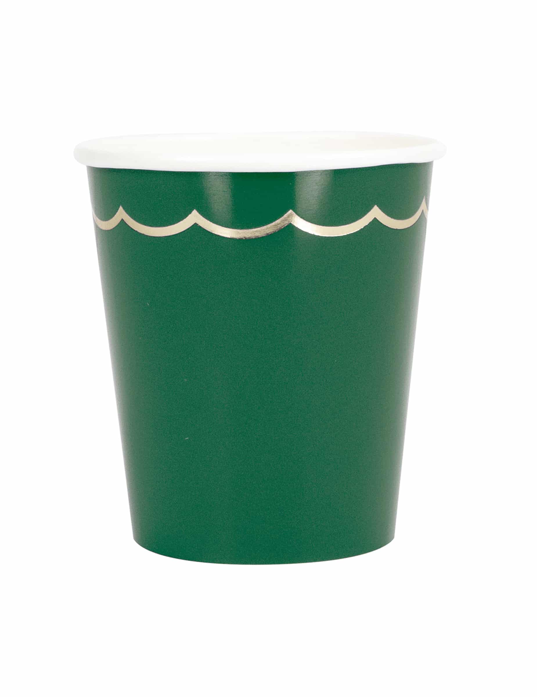 8 grüne Pappbecher mit Goldrand gewellt 200 ml Weihnachten