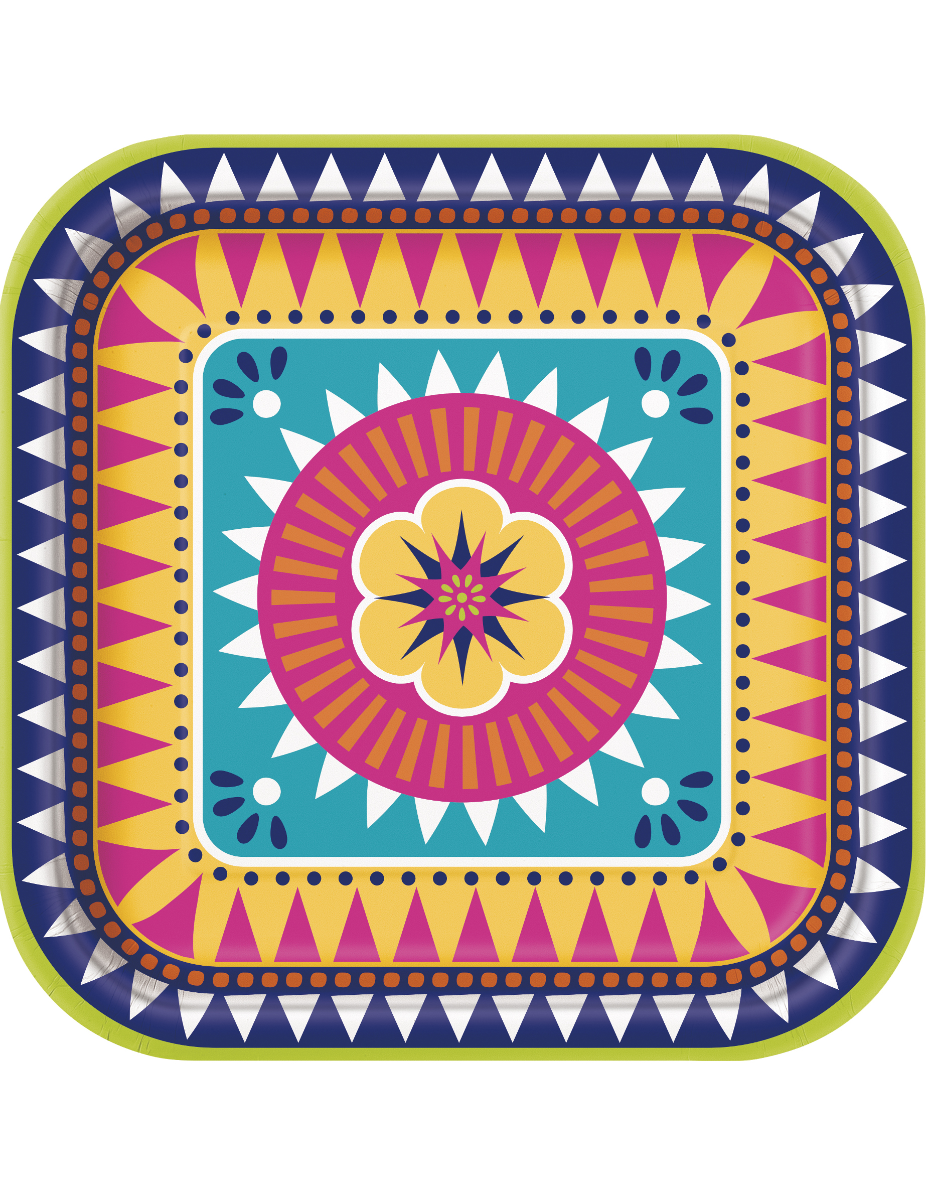 8 quadratische Pappteller Boho Fiesta 23 cm Blumenmotiv