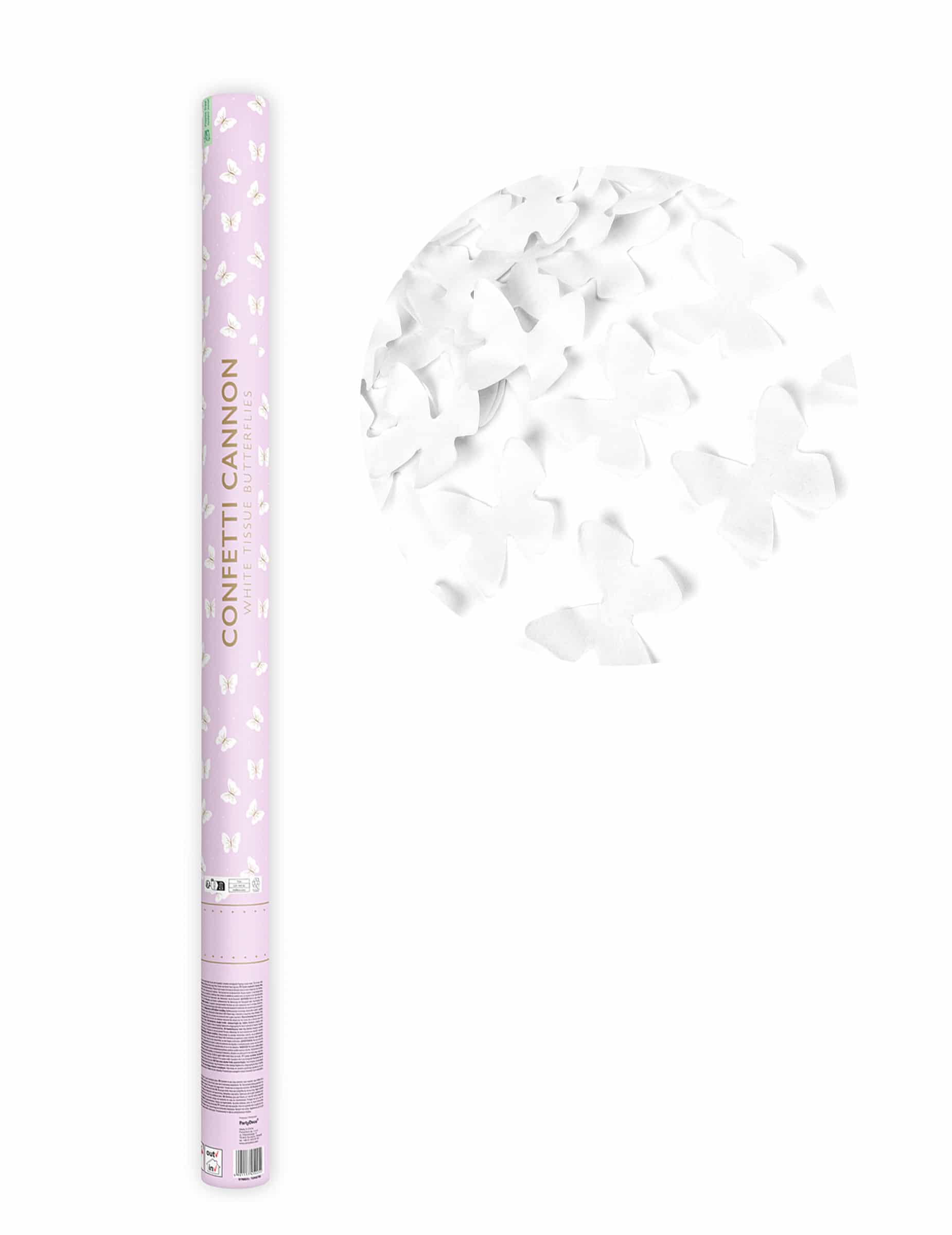80 cm Konfetti-Kanone Weiße Schmetterlinge