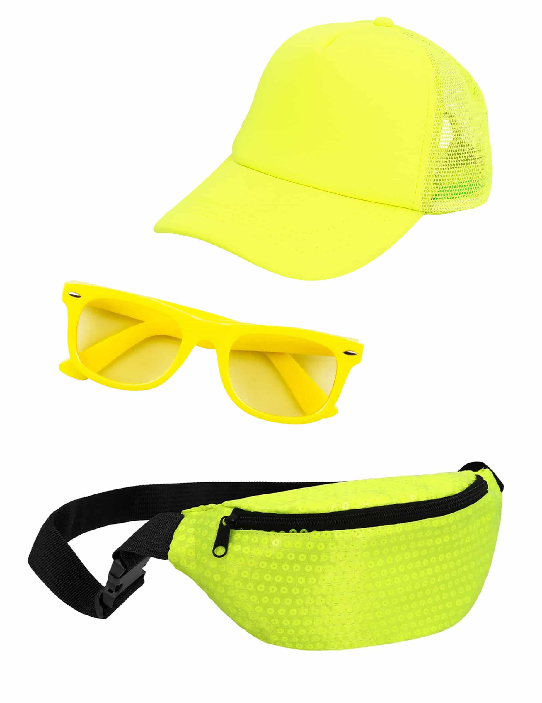 80er Jahre Accessoire Set neongelb