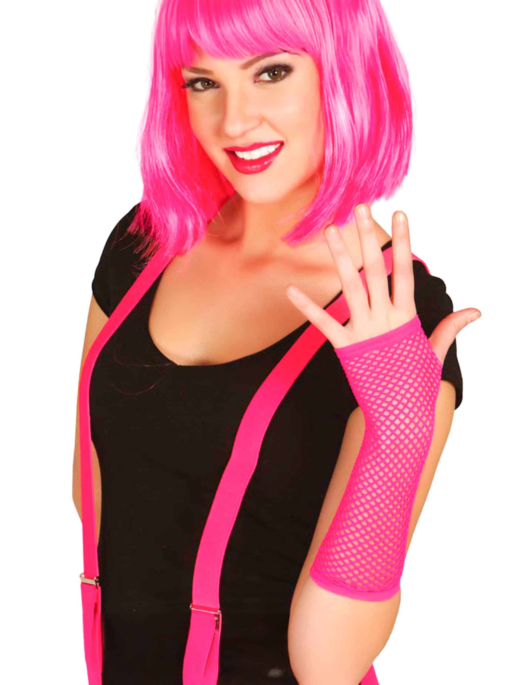 80er Jahre Netz-Handschuhe Stulpen neon pink