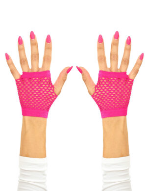 80er-Jahre Netzhandschuhe fingerlos neonpink