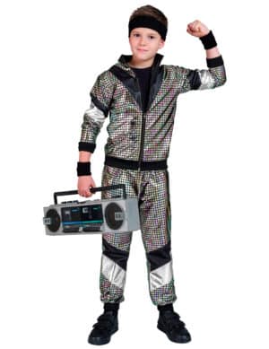 80er Kostüm Jogginganzug Discokugel für Kinder silber