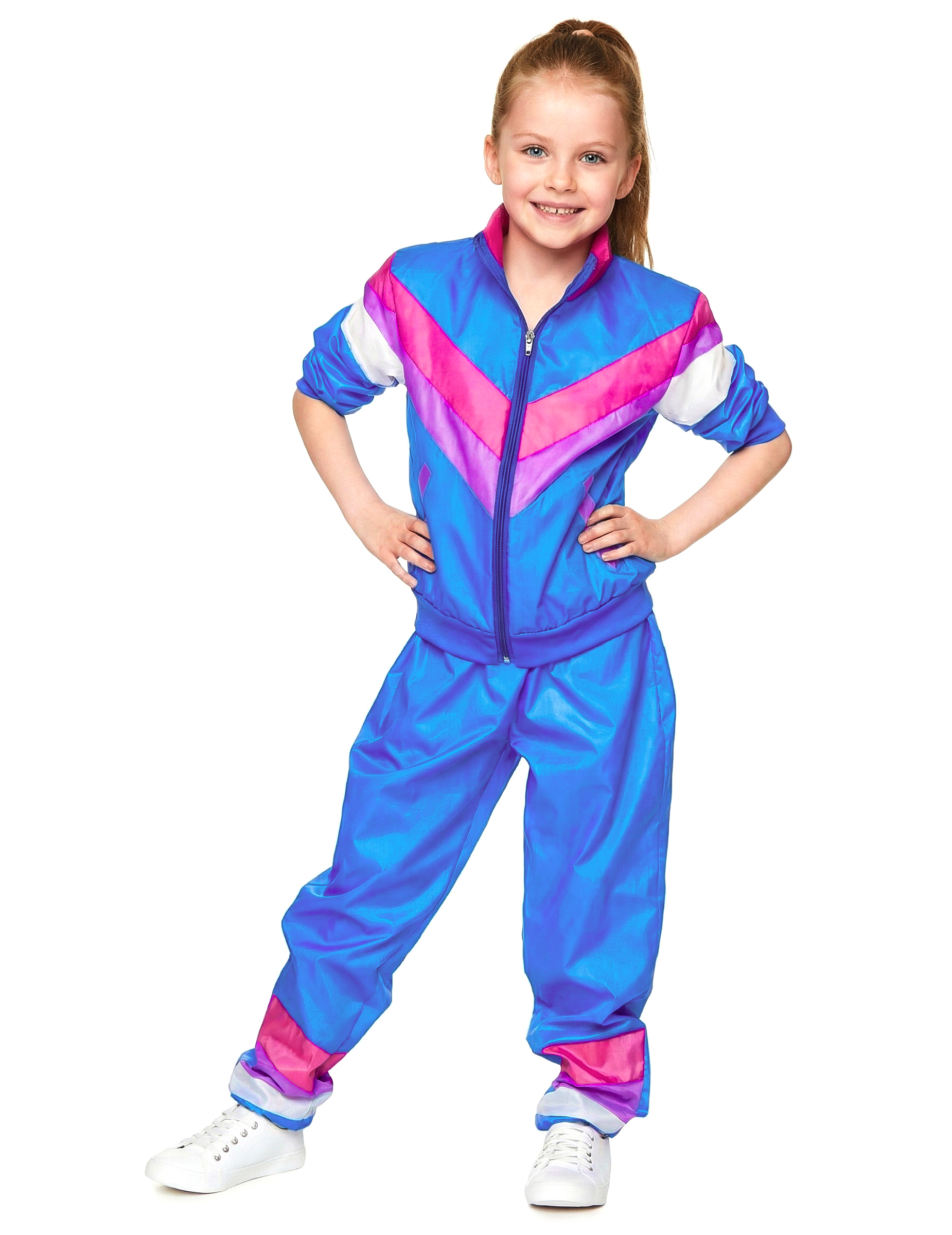 80er-Kostüm für Kinder Jogginganzug blau-pink