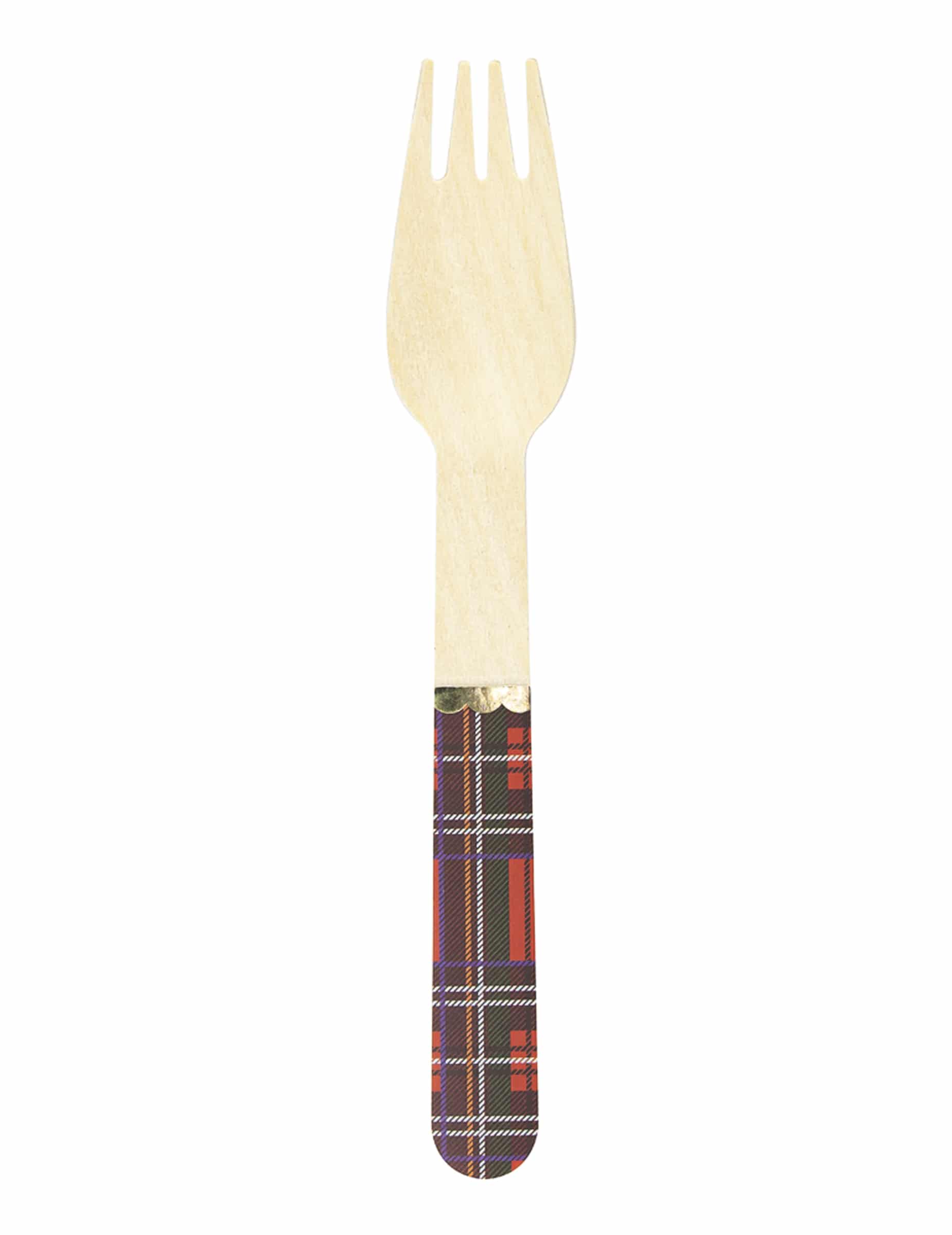 8er Pack Holz-Gabeln Schottenmuster Weihnachten 16 cm Einweg