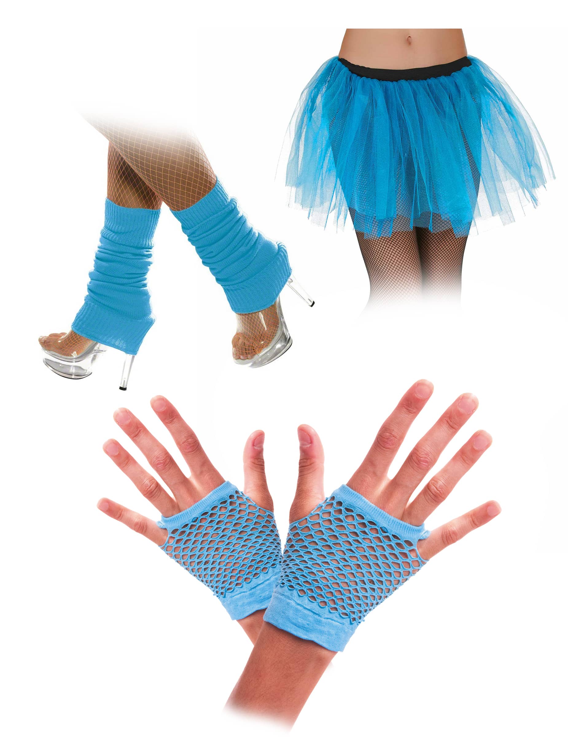 Accessoire Set Neon Blau 80er Erwachsene
