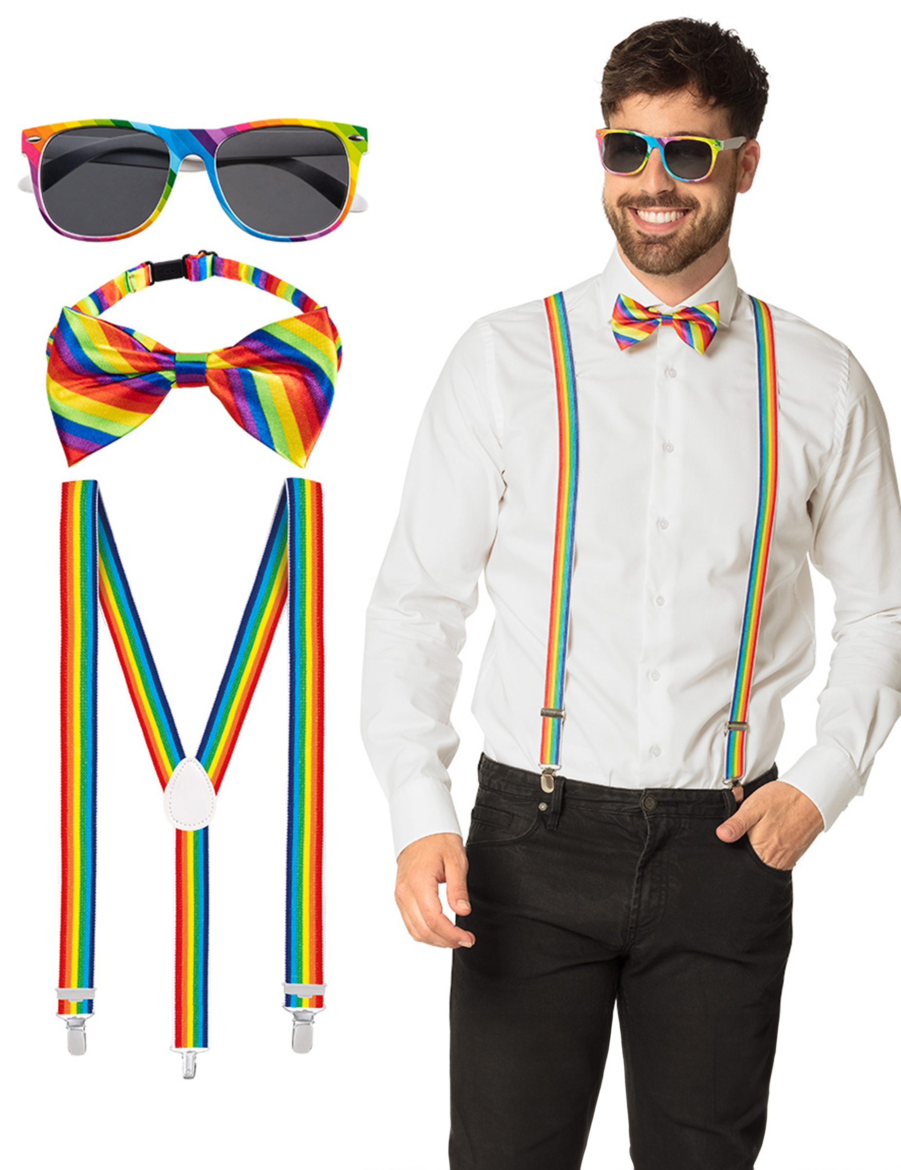 Accessoire-Set Regenbogen für Erwachsene 3-teilig bunt