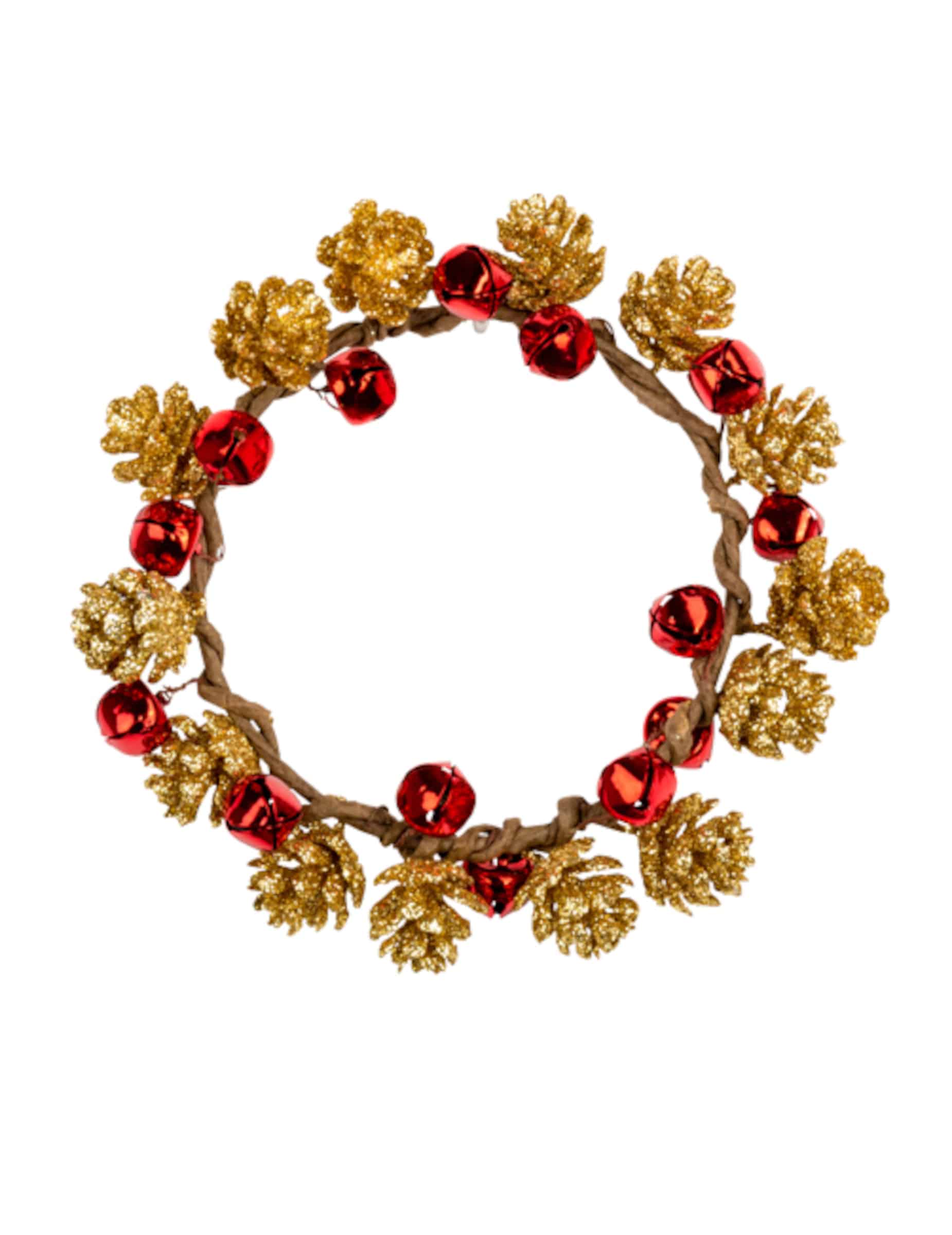 Adventskranz Dekoration Tannenzapfen + Glöckchen 13cm aus Naturholz