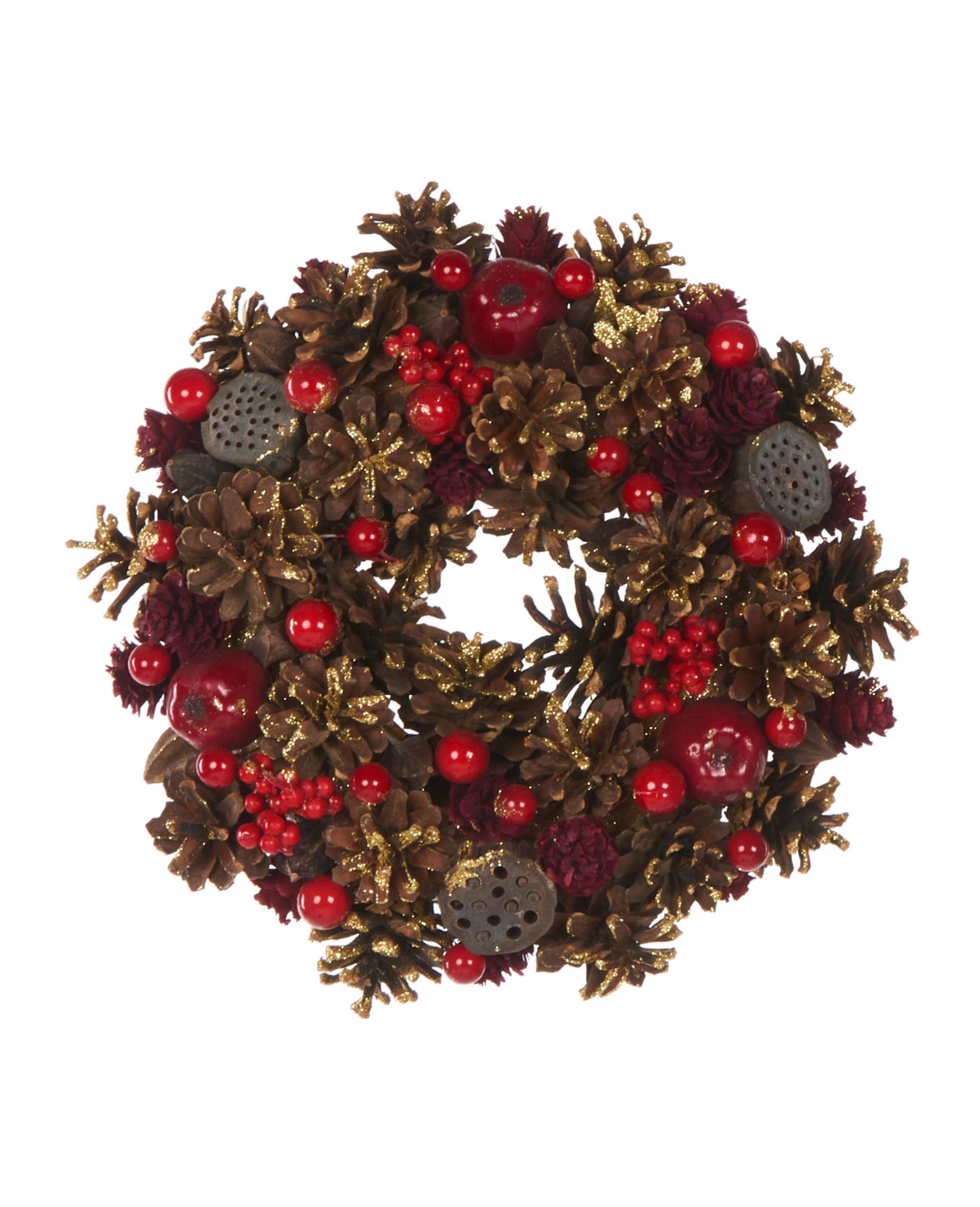 Adventskranz rote Beeren Weihnachts-Tischdeko rot-braun 25 cm