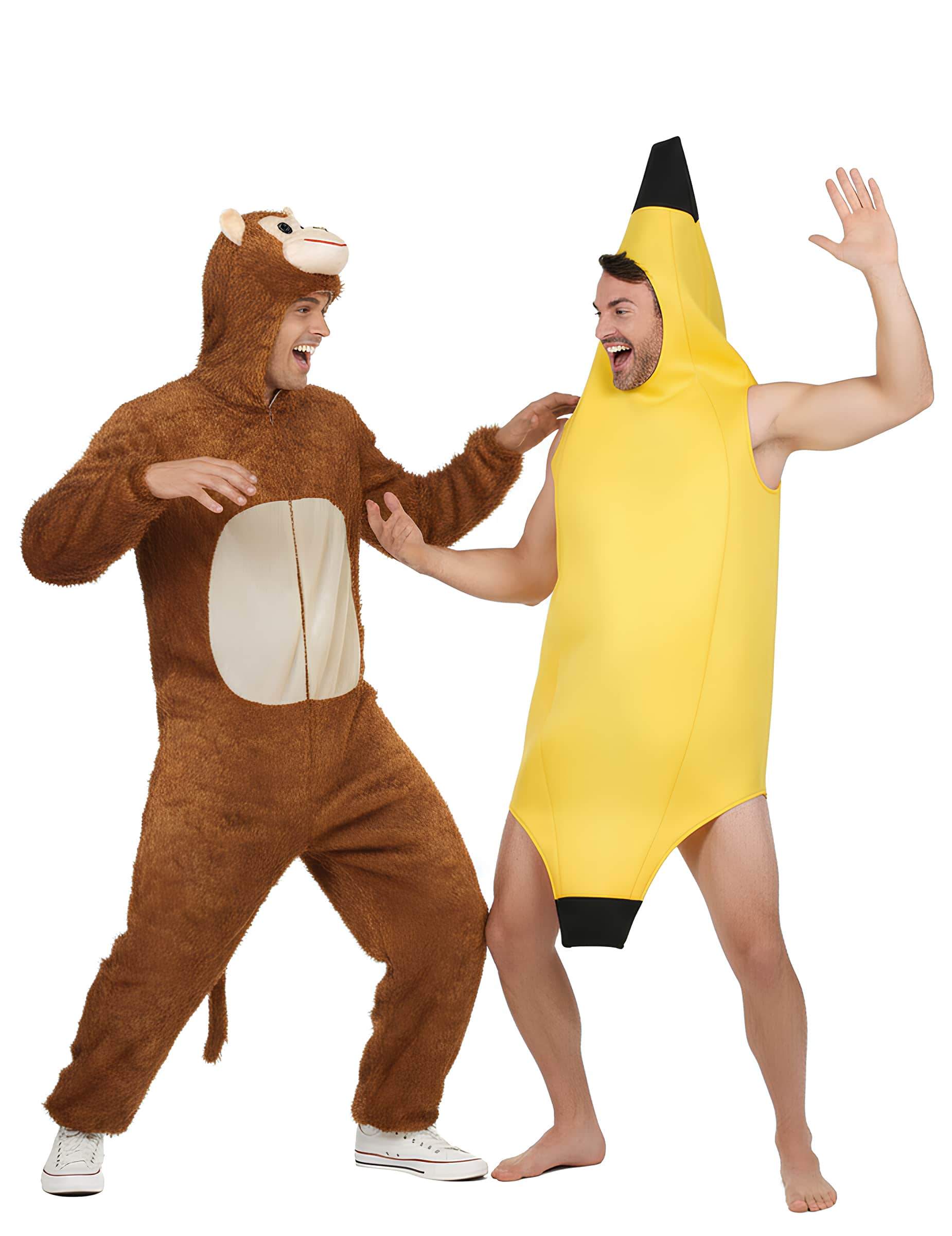 Affen- und Bananen-Paarkostüm für Erwachsene Fasching gelb-braun